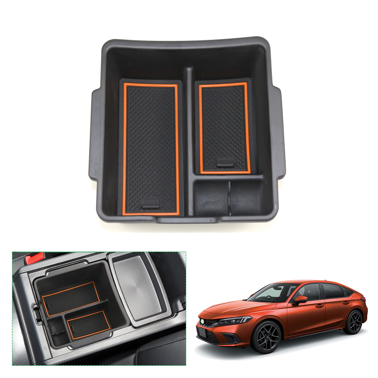 【送料無料】【GAFAT】HONDA ホンダ シビック FL1/FL4型 11代目 2021年〜現行 CIVIC AT車用 専用 車用収納ボックス 収納ボックス 内装パーツ 内蔵型 センターコンソールボックス 外付コンソールボックス 整理 コイン収納 小物入れ 滑り止め (オレンジ)