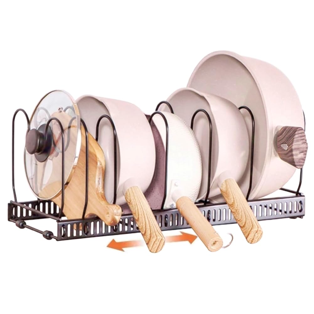 【送料無料】Liebbon【伸縮式】フライパン収納ラック 7仕切り付き｜シンク下・コンロ下・引き出し対応..