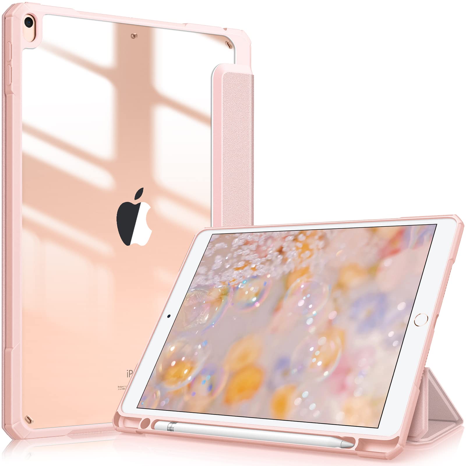 【送料無料】Fintie iPad Air 2019 ケース iPad Air3 / Pro 2017 10.5インチ 透明バックカバー Apple Pencil 収納可能 三つ折スタンド スリープ機能 軽量 薄型 傷つけ防止 PU合成レザー TPU (モデル番号A2152、A2123、A2153、A1701、A1709)(ローズゴールド)