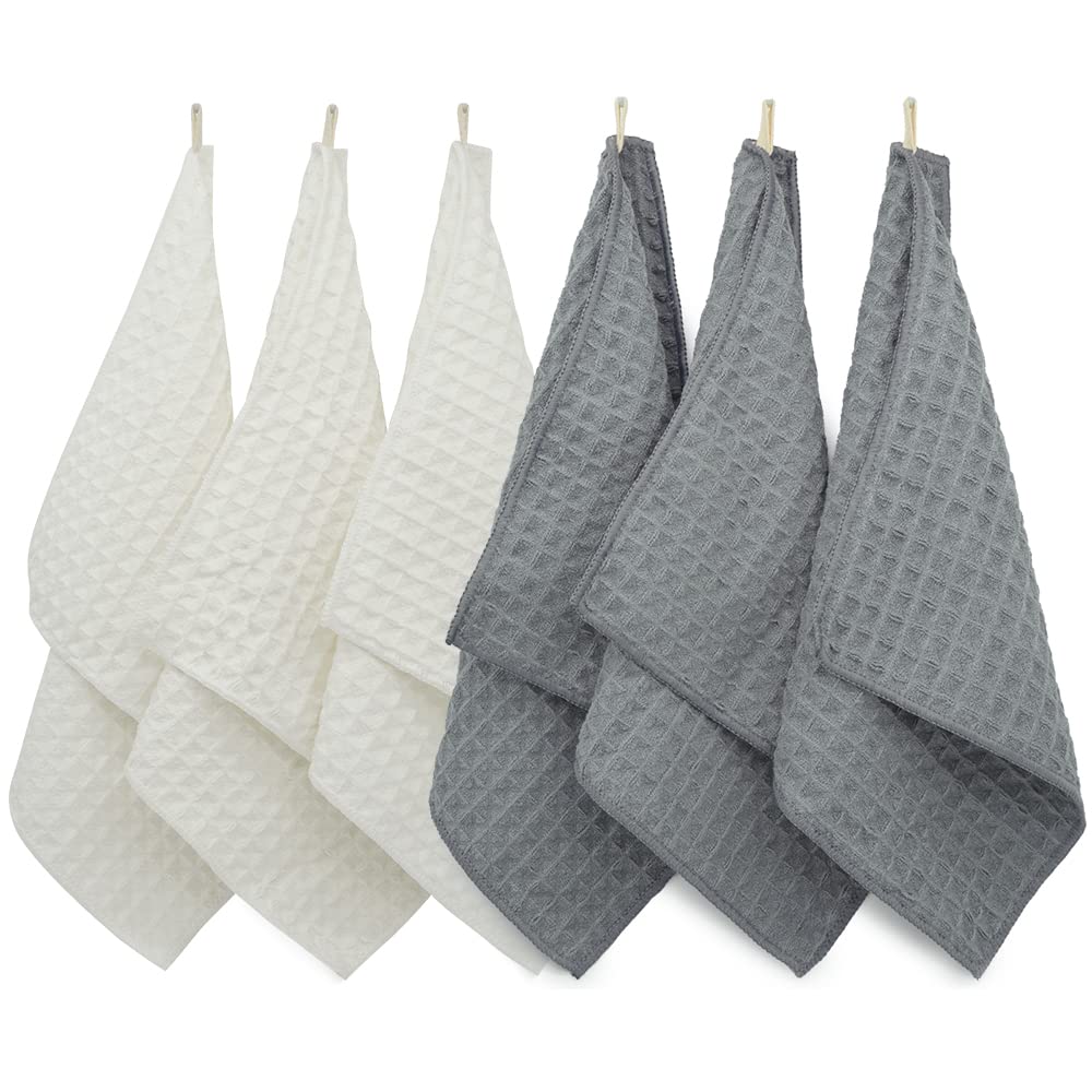 【送料無料】KYOSAMA ふきん 食器 だいふきん 雑巾 キッチンタオル 厚手 キッチンクロス マイクロファイバー キッチン用品 布巾 台拭き 鏡拭き ガラス拭き 台ふきん （グレー3枚ホワイト3枚） 約29*29cm ワッフル生地 吸水 速乾