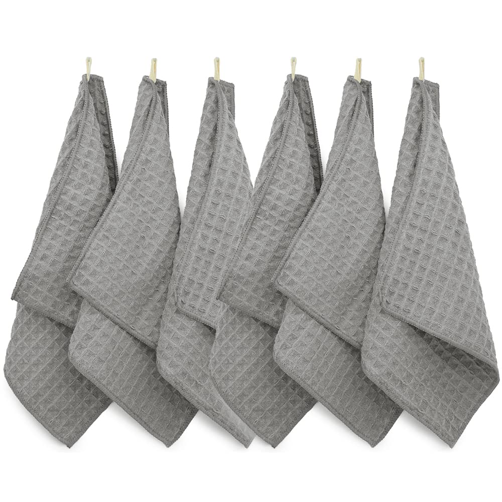 【送料無料】KYOSAMA ふきん 食器 だいふきん 雑巾 キッチンタオル 厚手 キッチンクロス マイクロファイバー キッチン用品 布巾 台拭き 鏡拭き だいふきん ガラス拭き キッチンふきん 台ふきん （グレー6枚） 約29*29cmワッフル生地 台拭き 吸水 速乾