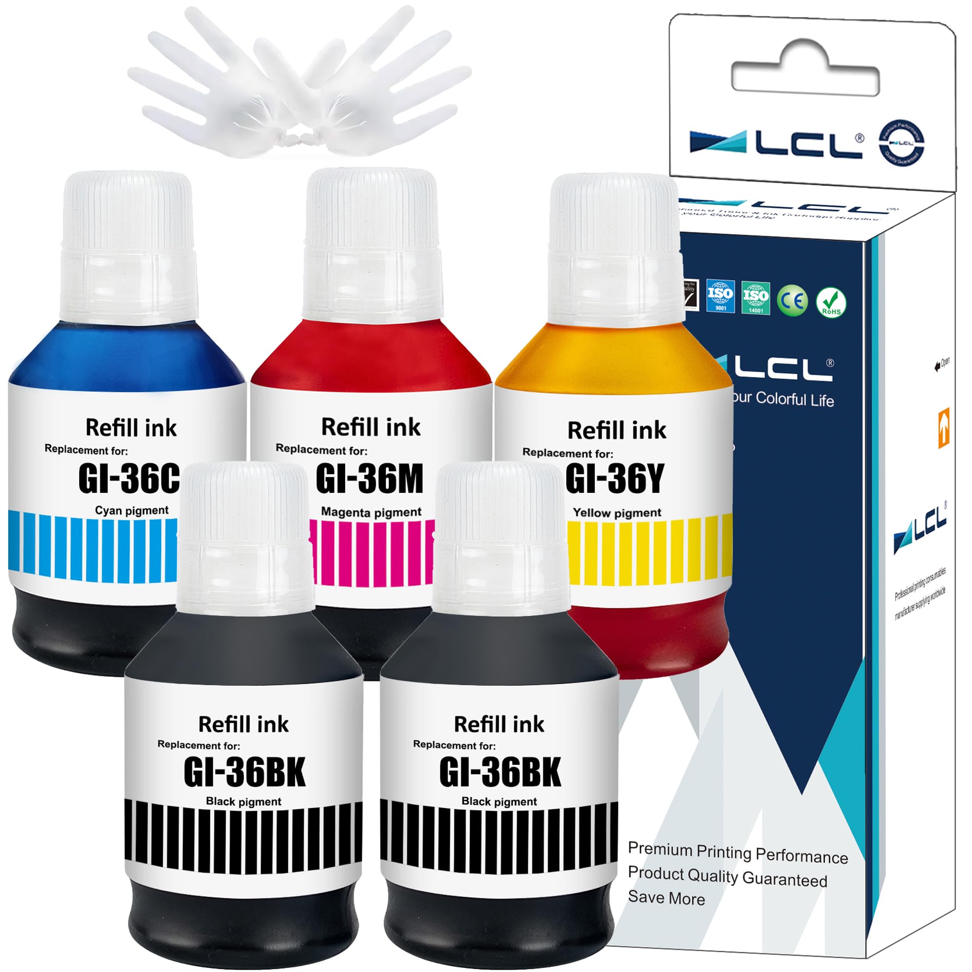 【送料無料】LCL Canon用 キャノン用 GI36 GI-36 BK GI-36BK GI-36C GI-36M GI-36Y (5パック 2BK 顔料 170ML C/M/Y 顔料 135ML) 互換インクボトル 対応機種：MAXIFY GX7030 GX6030 GX5030 GX4030 GX6530 GX5530