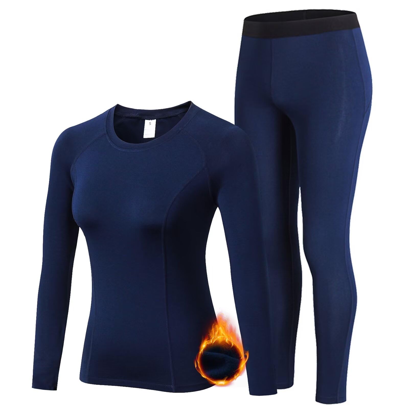 【送料無料】[Sillictor] スポーツ インナー 上下 セット レディース 裏起毛 長袖 アンダーシャツ ＋ ロング タイツ コンプレッションウェア 【通気速乾・防寒保温】 ネイビー 5021+5022na-XL