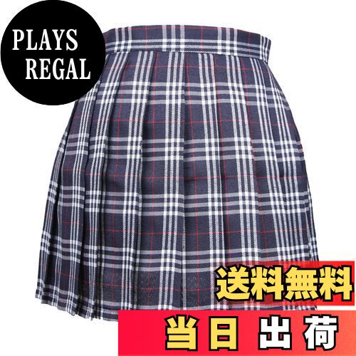【送料無料】Blostirno プリーツスカート チェック柄 ミニ スクールスカート ハイウェスト ひざ丈 制服 女子高校生 ブルー（JP0061BL-XXL）