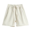 【送料無料】Blostirno ショートパンツ レディース スポーツ 5分丈 短パン ゴム ハイウエスト カジュアル 無地 夏(JP0105WH-S)