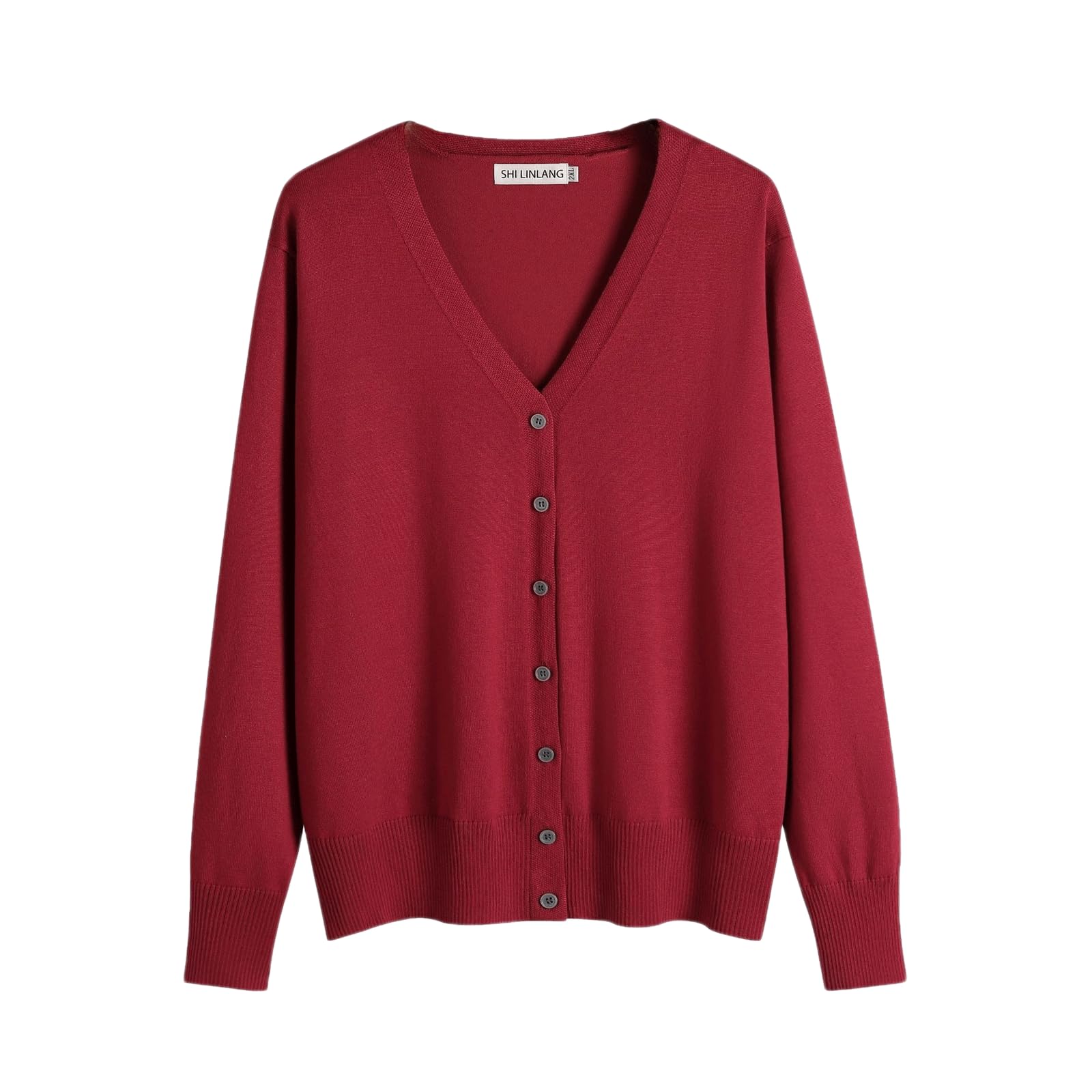 【送料無料】[Blostirno] カーディガン レディース Vネック ニット 綿 無地 厚手 オフィス ゆったり 春秋 (レッド, XL)