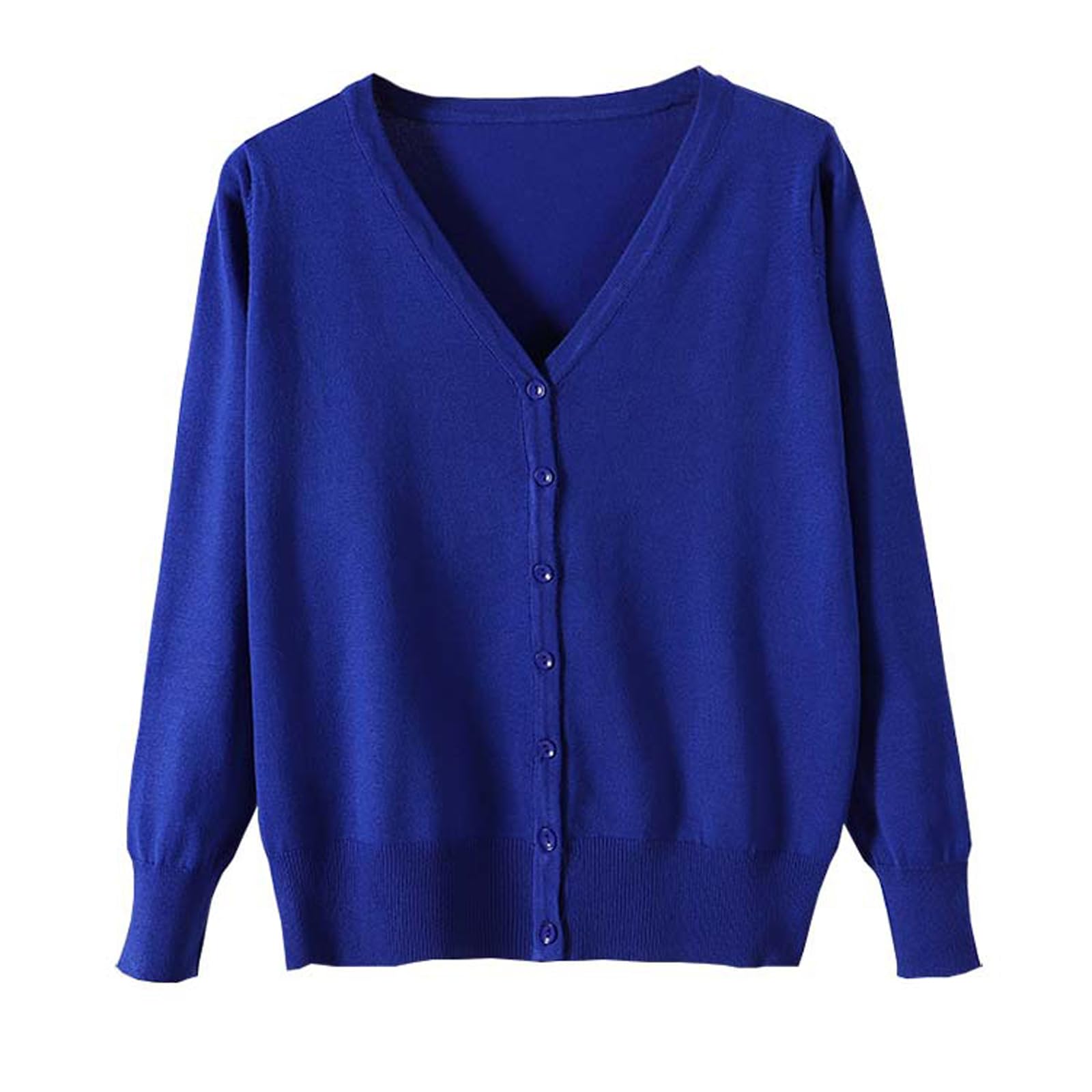 【送料無料】[Blostirno] Vネックカーディガン レディース 長袖 ニット 無地 きれいめ ブルー（JK0822blue-m）