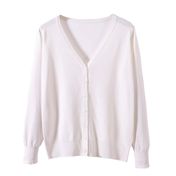 【送料無料】[Blostirno] Vネックカーディガン レディース 長袖 ニット 無地 きれいめ ホワイト (JK082..