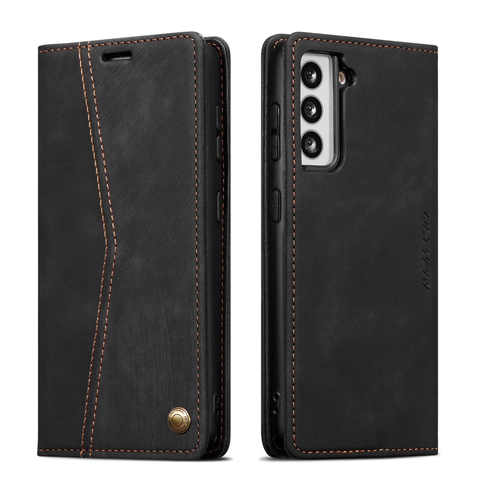 【送料無料】QLTYPRI Samsung Galaxy S21 5G ケース SC-51B SCG09 用 手帳型 ケース 上質PUレザー 財布型 ケース ギャラクシーS21 ケース手帳型 携帯カバー カード収納 スタンド機能付き 磁気閉鎖 軽量薄型 着脱しやすい 耐衝撃 保護力 手作 Galaxy S21対応，ブラック