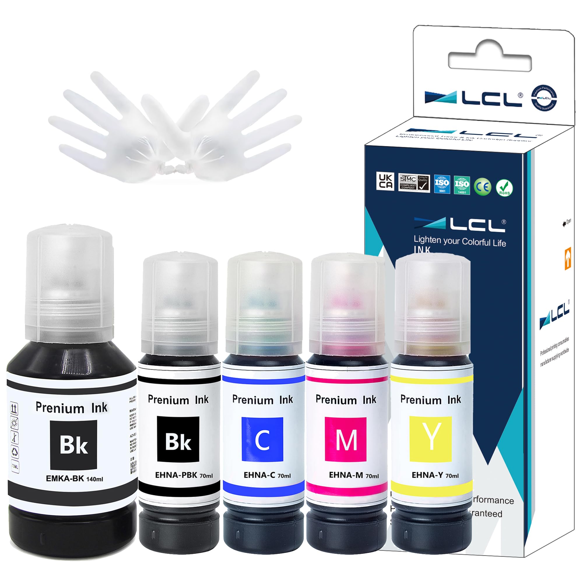 【送料無料】LCL エプソン用 MKA-BK HNA-PB HNA-C HNA-M HNA-Y （5パック BK 顔料 140ML PB/C/M/Y 染料 70ML） 互換インクボトル 対応機種：EW-M770T EW-M770TE EW-M770TW EW-M770TW1 EW-M970A3T EW-M970A3TE