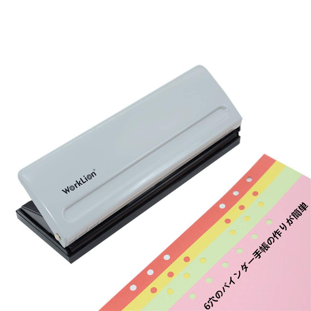 【送料無料】WORKLION 六穴あけパンチ：用紙サイズガイド ダスターカバー付き バインダー式手帳用 A4/A..