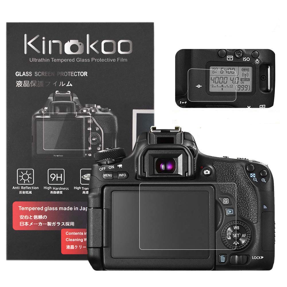 【送料無料】kinokoo デジタルカメラ液晶保護フィルム 液晶プロテクター Canon EOS 8000D専用 液晶モニター用ガラスプロテクター0.25mmと表示バネル用高性能保護フイルムセット 2セット