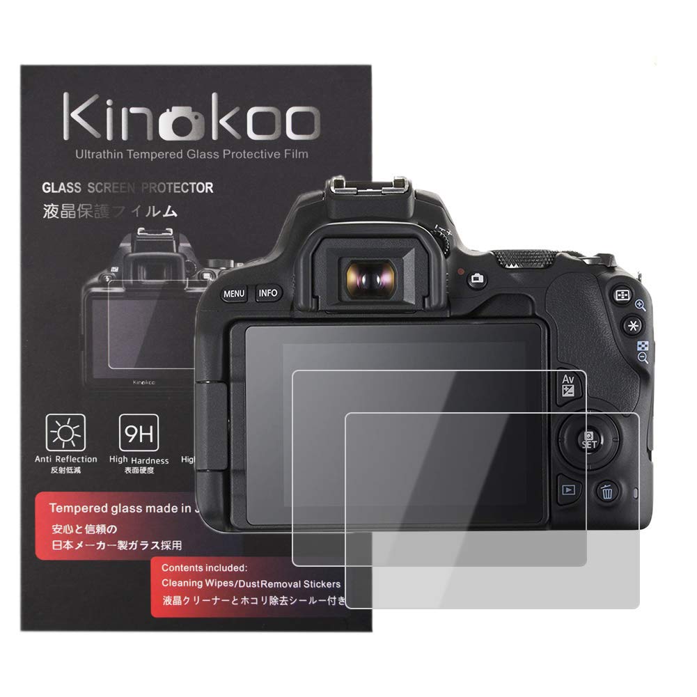 【送料無料】kinokoo 液晶保護フィルム CANON EOS KISS X9 / KISS X10専用 硬度9H 高透過率 耐指紋 気泡無し 強化ガラス 厚さ0.25mm 2枚セット クロス付き(EOS KISS X9 / EOS KISS X10専用)