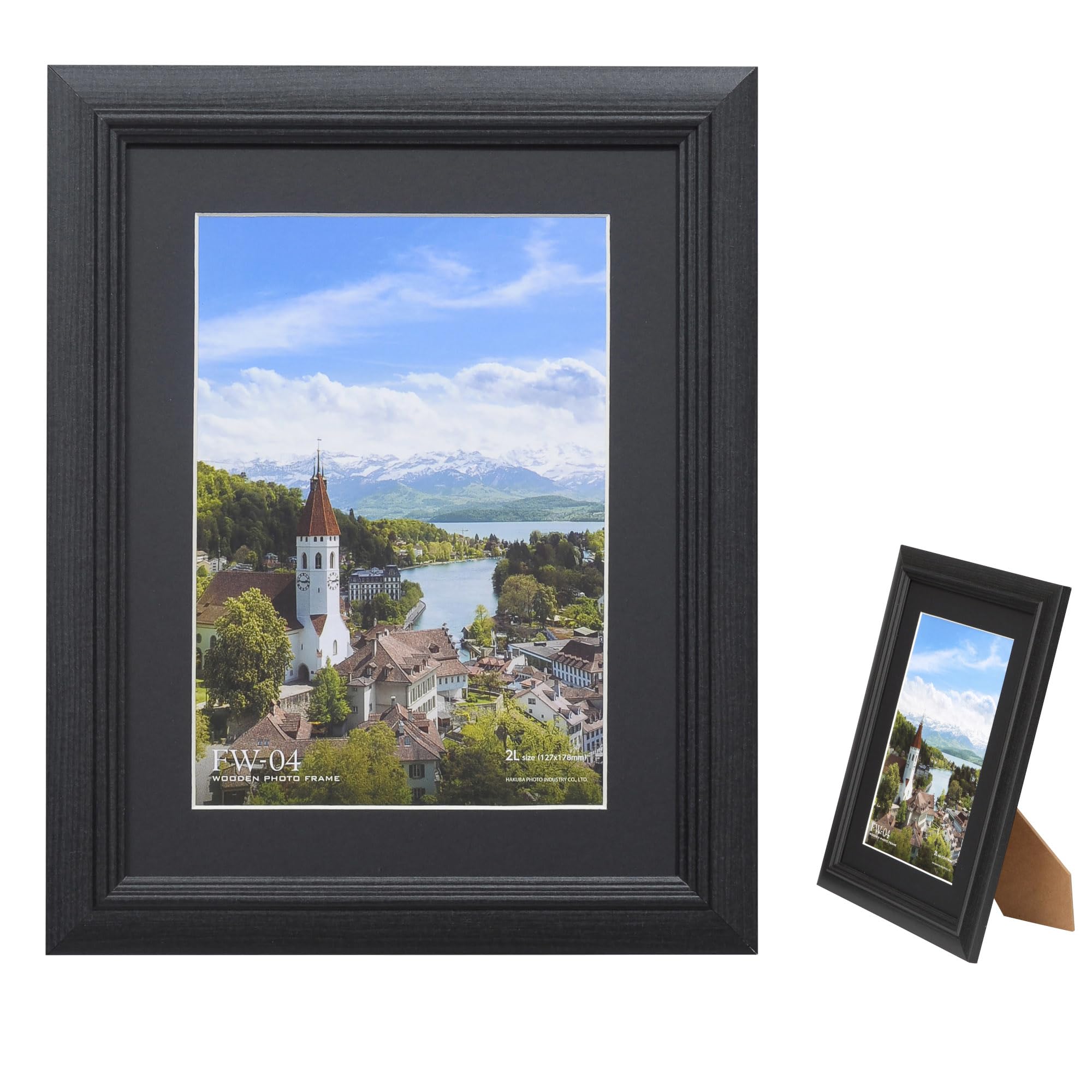 【送料無料】ハクバ HAKUBA 木製額縁 FW-04 2L スタンド付き ブラック FW-4-BK2L