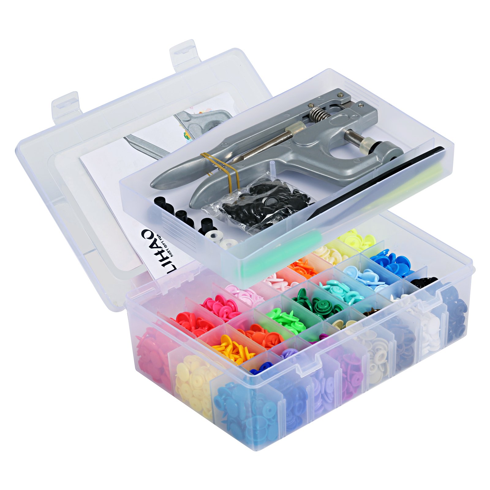 【送料無料】LIHAO スナップボタン 375組 打ち具付き プラスナップ ハンティプレス プラスチック 12mm T5 24色 375組 ハンティプレT3 T...