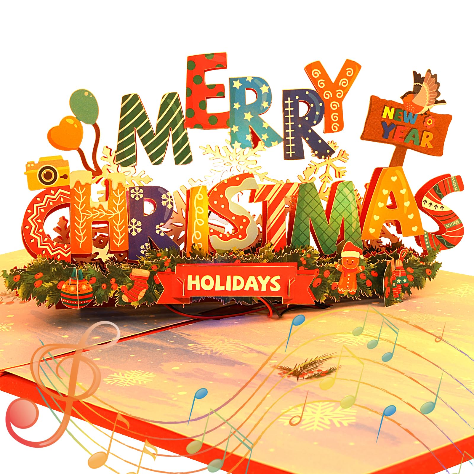 【送料無料】Kesote クリスマスカード 音楽付き メロディー付き 光る 立体 ポップアップカード グリーティングカード お祝いカード メッセージカード サン...