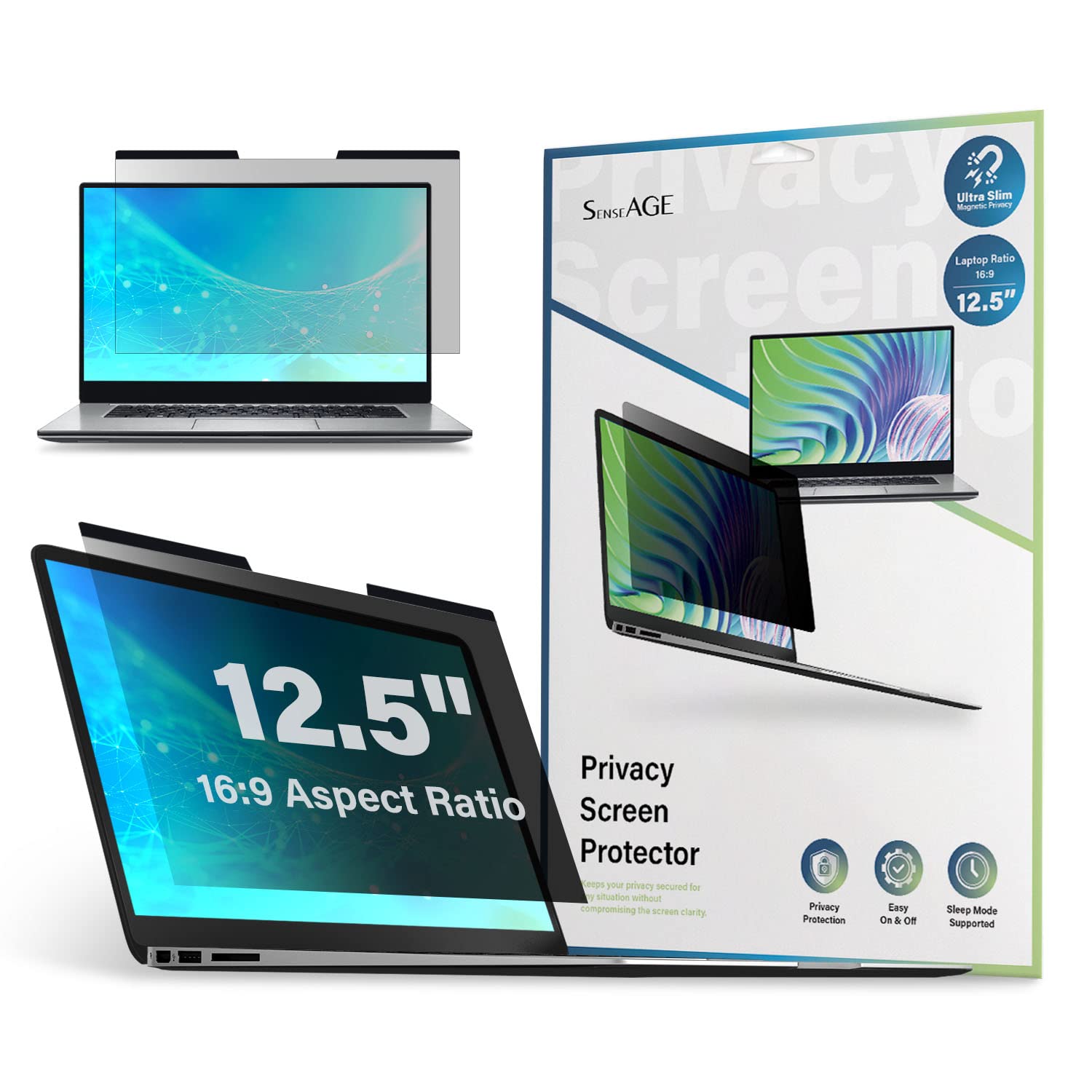 【送料無料】SenseAGE 12.5インチ 16:9 ノートパソコン用 プライバシーフィルター マグネット式 [ HP, ASUS, Lenovoなど対応] 貼り付け簡単 アンチグレア 覗き見防止 保護フィルム ブルーライトカット 反射防止