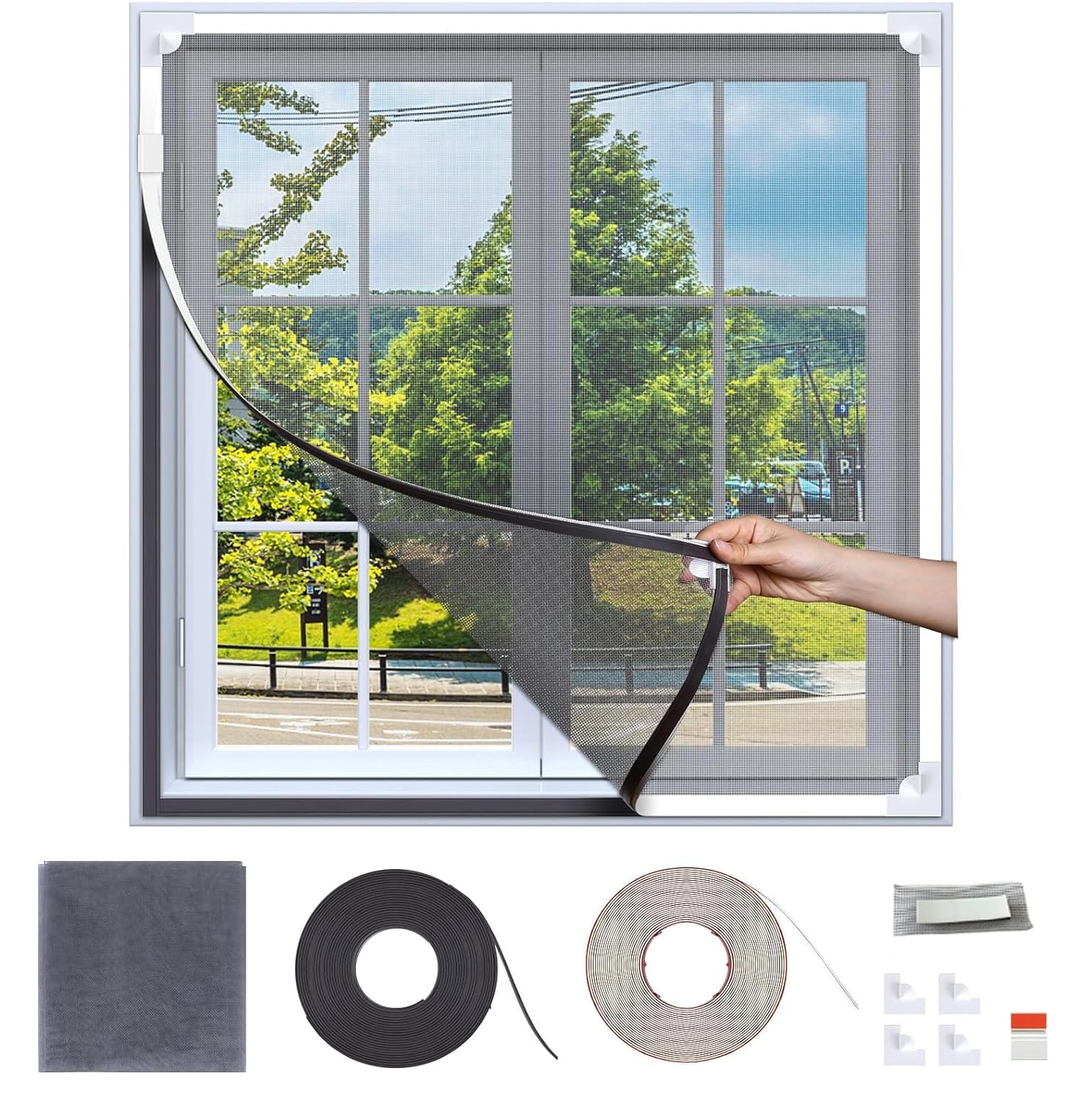 【送料無料】Lesimoll 網戸 網戸張り替え 網戸キット 窓用 簡易網戸 マグネット式開閉 17*14メッシュ ..