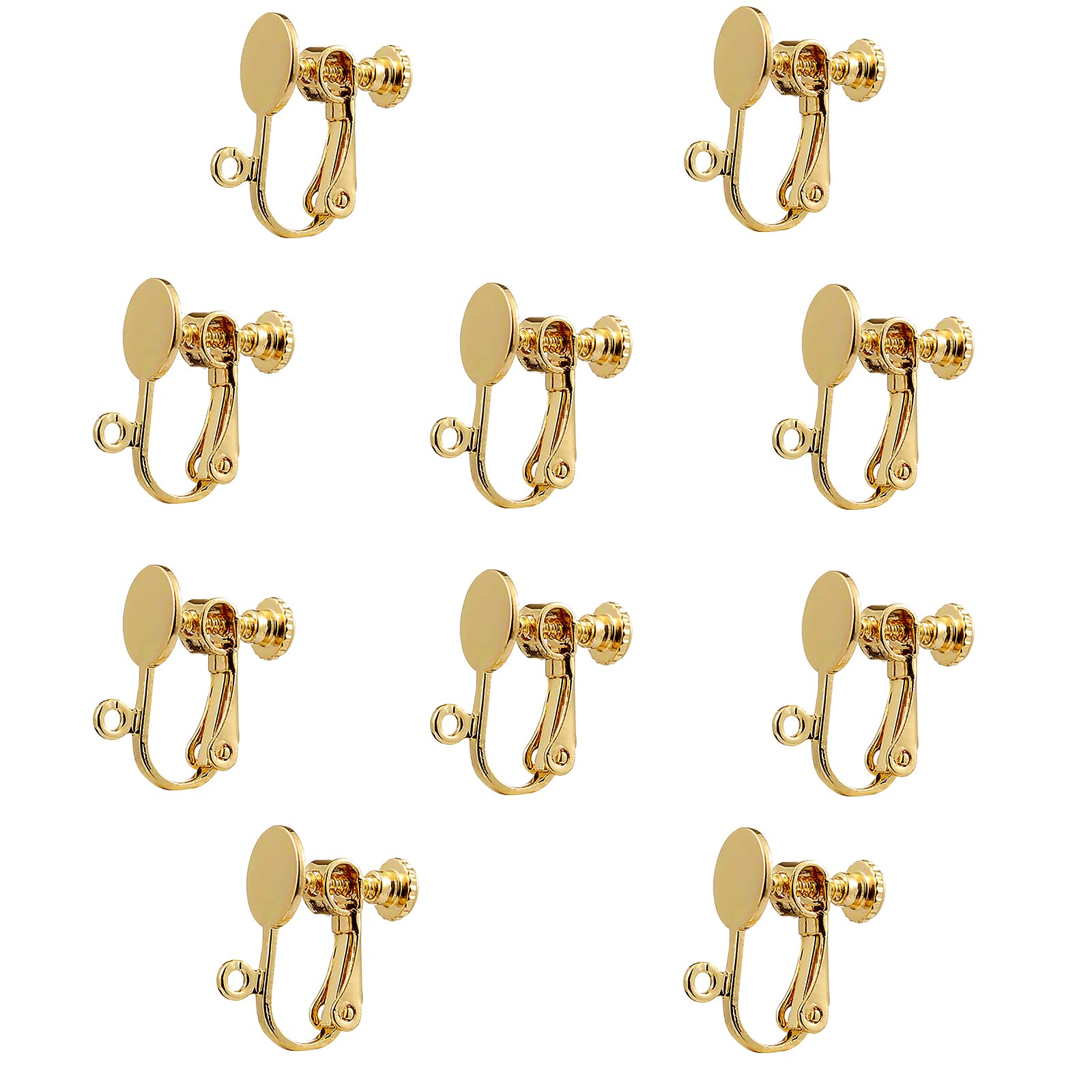 【送料無料】【BEAUTY PLAYER】ピアス イヤリング 変換 イヤリングコンバーター 10個入り 手芸 手作り用 パーツ クリップ 耳穴なし アクセサリーパーツ ネジバネ式 (平皿直径8mm KC金)