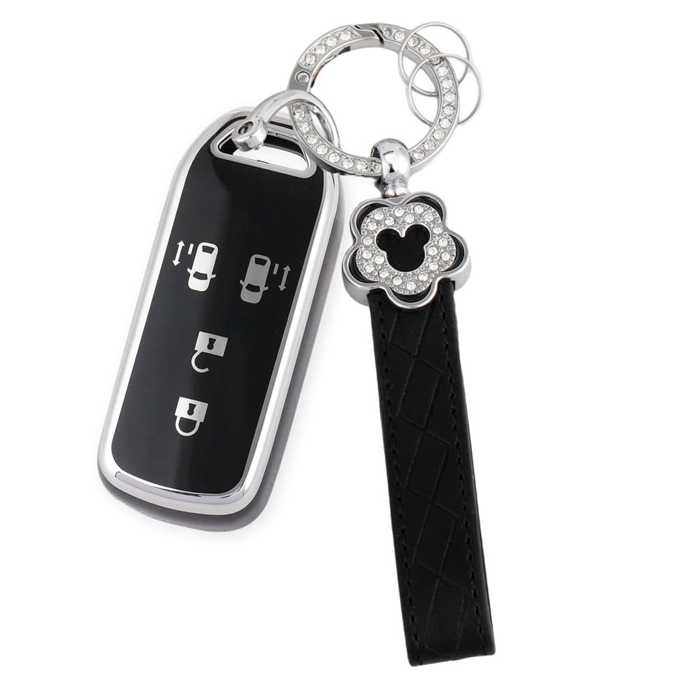 【送料無料】[Nacalikeey] NBOX キーケース梅の花キーケースカスタム N-VAN JF1 JF2 JF3 JF4かわいい適合ホンダ NBOX キーカバー N-BOX N-ONE N-WGN N-ワゴン 可愛のさくらスマート(シルバー&ブラック,4ボタン) 可愛のキーホルダー (シルバー&ブラック,4ボタン)