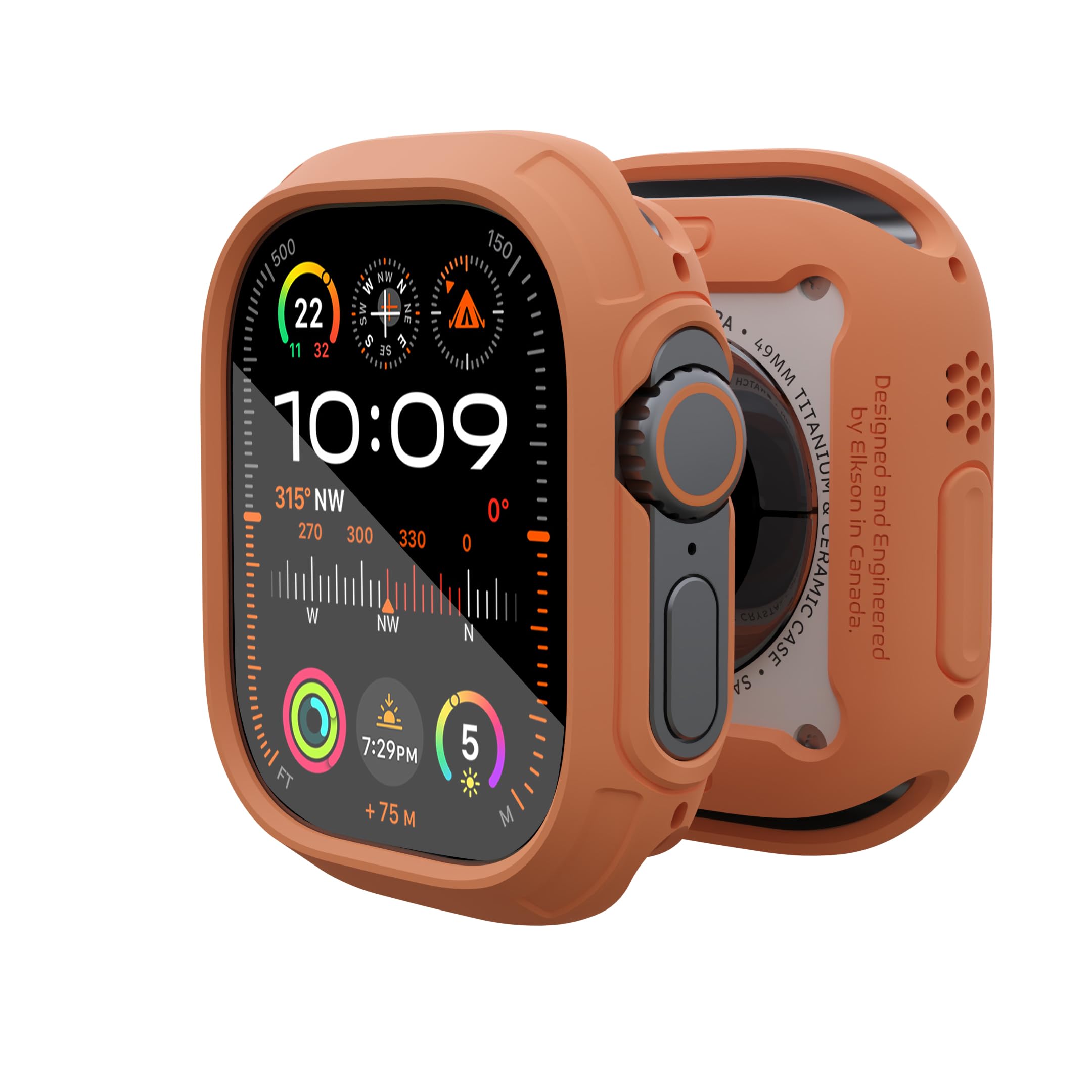 【送料無料】elkson Apple Watch Ultra 2/1 バンパー ケース 49mm スクリーン プロテクター 強化ガラスと互換性あり、iWatch 用に頑丈な Quattro Max シリーズ、ミリタリー グレードの耐久性のある保護カバー、柔軟な耐衝撃性、オレンジ
