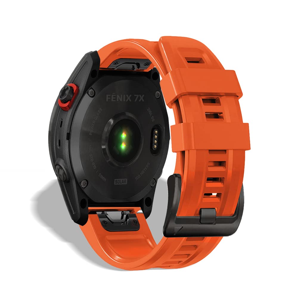 【送料無料】HeeNia QuickFit 26mm バンド Garmin Fenix 8 51mm/Fenix 7X Pro Solar/Garmin Instinct 2X/Fenix 7X/Fenix 6X GPS/6X Pro/6X Sapphire GPS/5X GPS/5X Plus 対応 シリコン ストラップ ループ スポーツバンド 時計ベルト 防水性 ガーミン 用 交換バンド (オレ