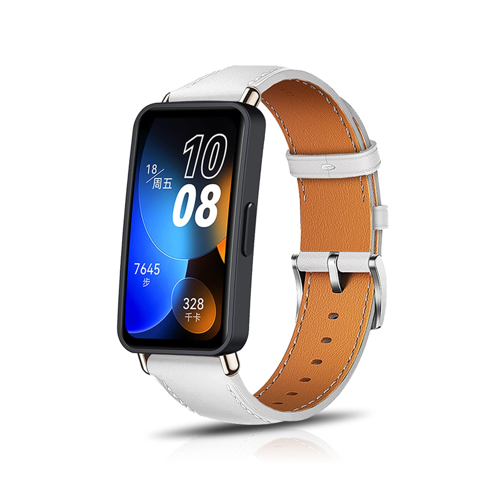 【送料無料】[HeeNia] レザーバンド Huawei Band 10 / 9 / 8 対応 替えベルト 革 ストラップ スポーツバンド Huawei Band 10 / 9 / 8 用 時計ベルト (ホワイト)