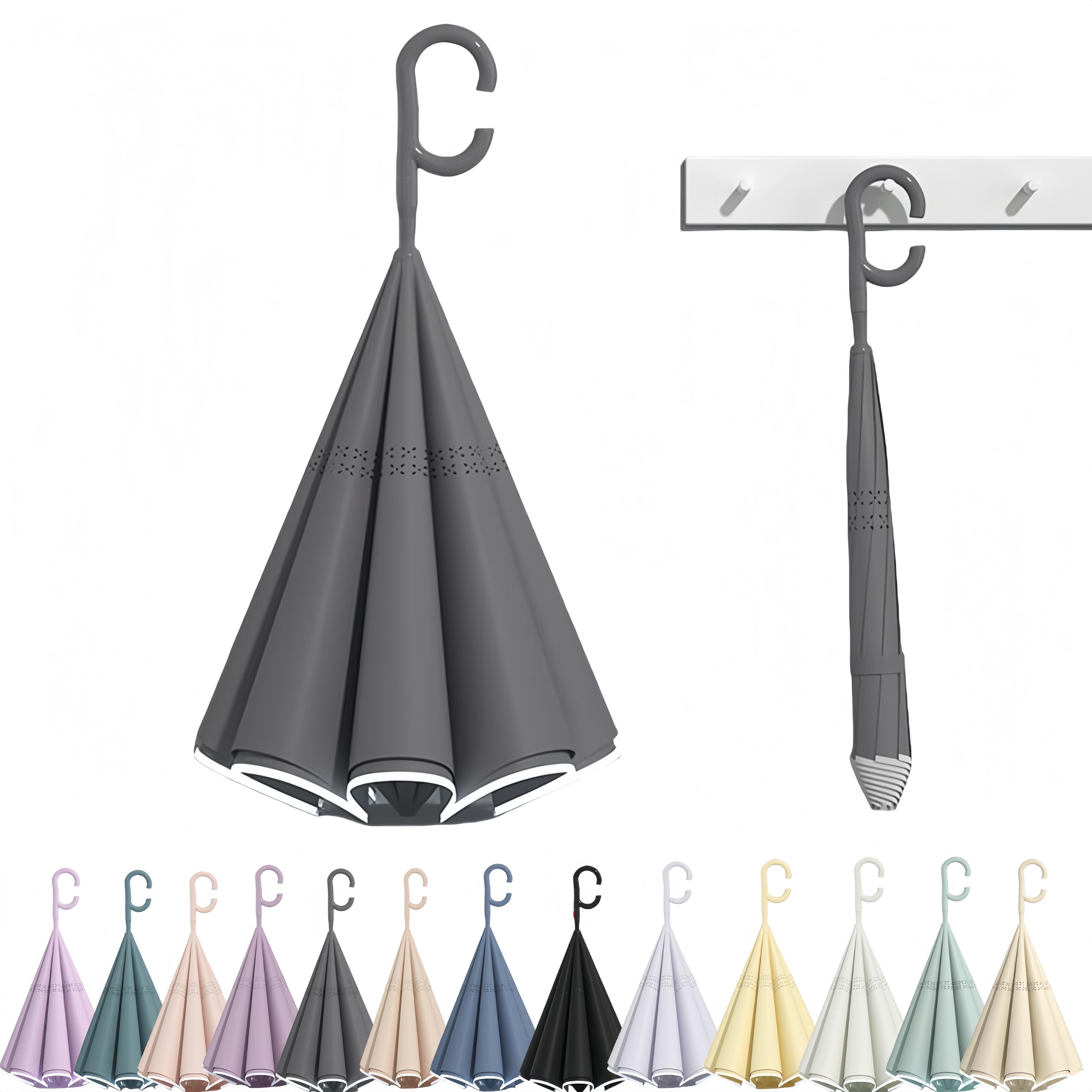 【送料無料】Rekucci 逆さになる傘 逆さ傘 傘 自立式 両手自由 耐風 濡れない 雨具 長柄傘 晴雨傘 車用..