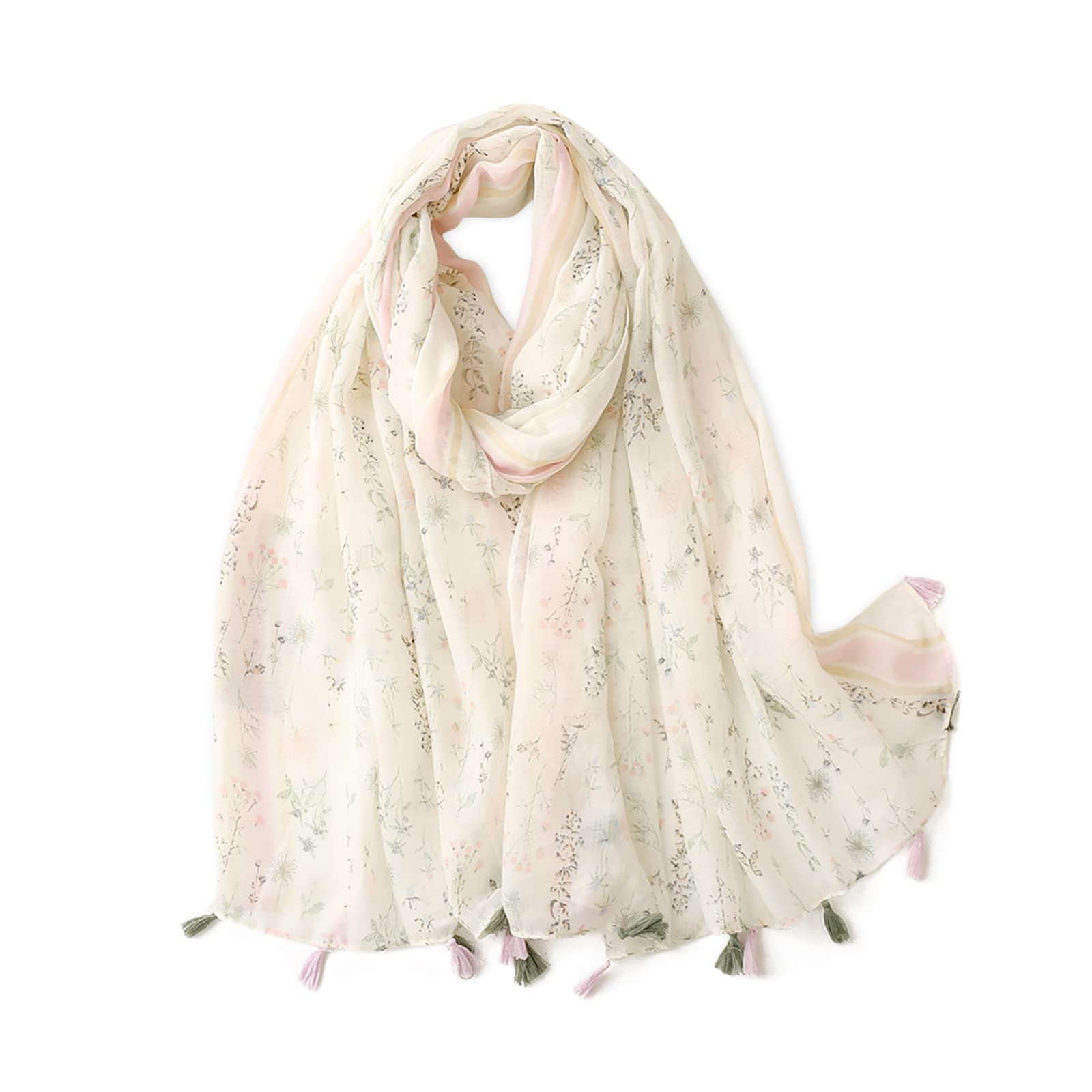 【送料無料】[LumiSyne] ボイル スカーフ レディース 花柄 植物柄 幾何学柄 2色タッセル付き 軽量 薄手..