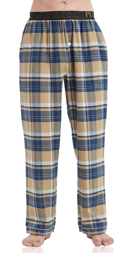 【送料無料】[Otosuzu] ルームパンツ メンズ 部屋着 綿100% ズボン パジャマパンツ ルームウェア ボトムス ゆったり 春 夏 秋 冬 イエロー チェック柄 XL