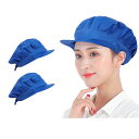 【送料無料】衛生キャップ 2枚セット サイズ調整可 つば付き 衛生帽子 給食 帽 衛生 厨房 帽子 調理キャップ 飲食店 調理帽子 給食用 女性 男性 用 メンズ キッチン 業務用 料理 作業 大人 男女兼用 4色 (ブルー)