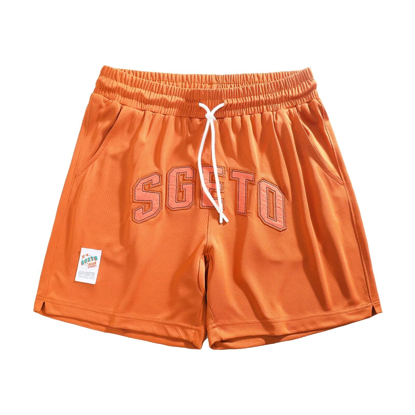 【送料無料】[ORBU] バスケットパンツ メンズ スポーツ アメリカン メッシュ に刺繍アルファベット 短パン 無地 シンプル ウェア ランニング トレーニング ショートパンツ ポケット付き ウエスト 調整可能 速乾 通気（オレンジ（に刺繍）-3XL）