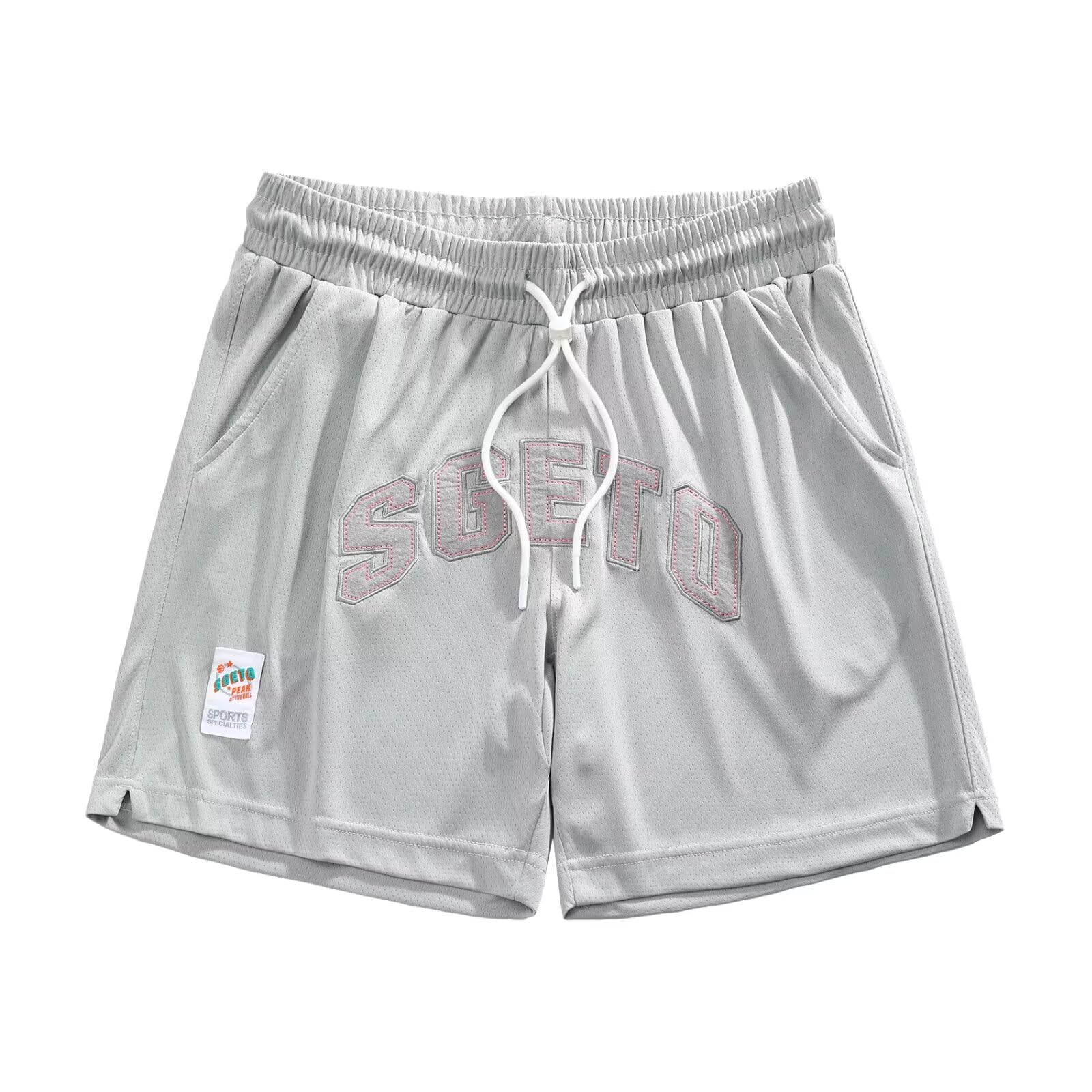 【送料無料】[ORBU] バスケットパンツ メンズ スポーツ アメリカン メッシュ に刺繍アルファベット 短パン 無地 シンプル ウェア ランニング トレーニング ショートパンツ ポケット付き ウエスト 調整可能 速乾 通気（グレー（に刺繍）-2XL）