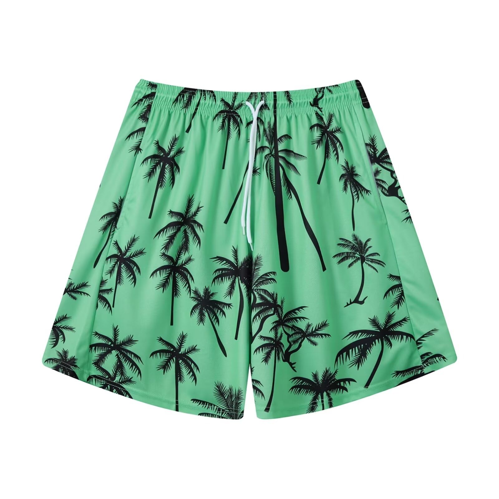 【送料無料】[ORBU] バスケットパンツ メンズ スポーツ メッシュ生地 ビッグサイズ 短パン ウェア ランニング トレーニング ショートパンツ ポケット付き ウエスト 調整可能 速乾 通気 ビーチパンツ 夏（グリーン（ヤシの木）-M）