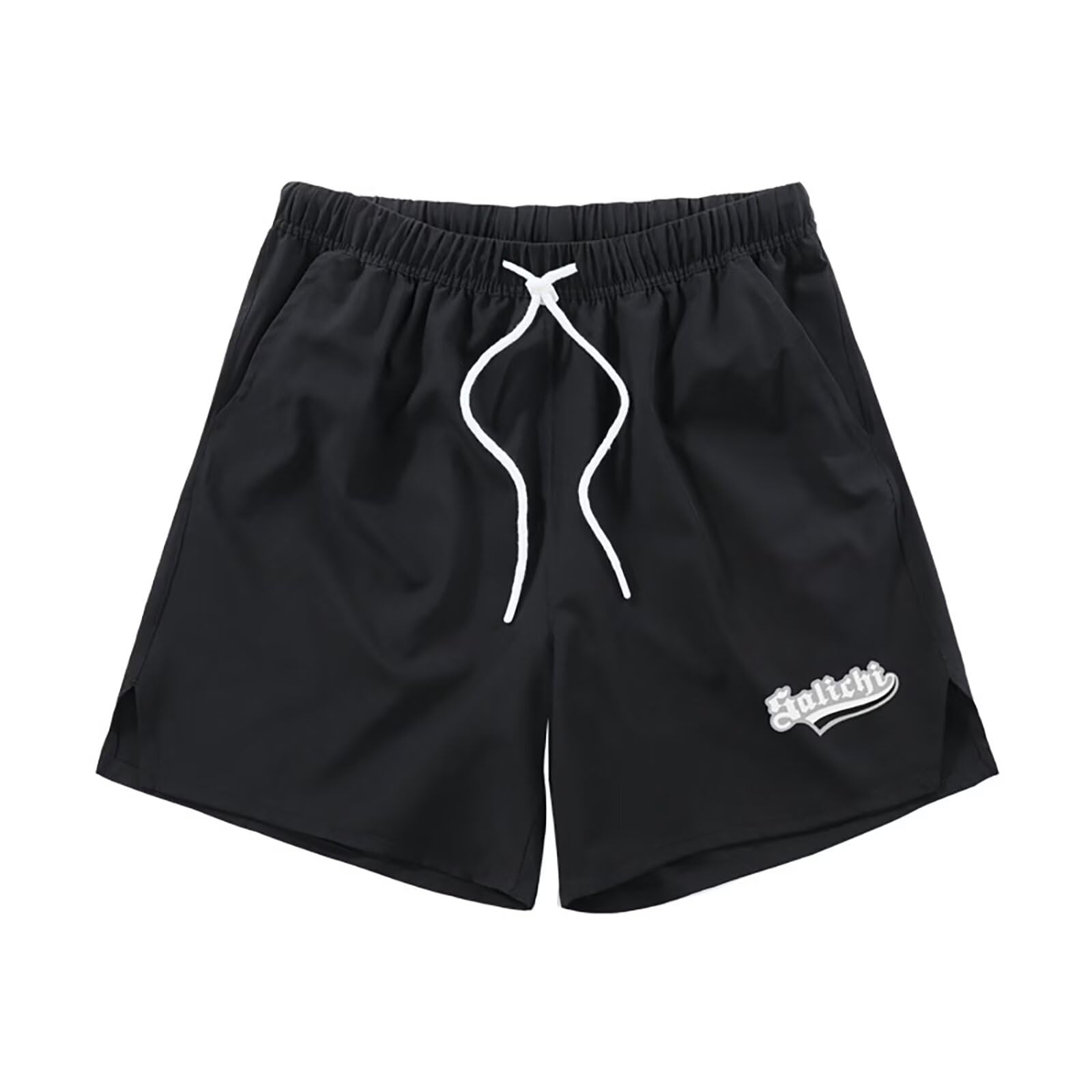【送料無料】[ORBU] バスケットパンツ メンズ スポーツ アメリカン シンプルフラグ プリント 短パン シンプルな無地 ウェア ランニング トレーニング ショートパンツ ポケット付き ウエスト 調整可能 速乾 通気（ブラック-L）