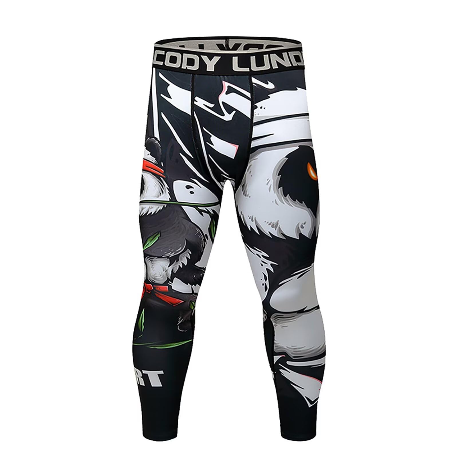 【送料無料】[ORBU] スポーツタイツ メンズ トレーニング 筋トレ プリント柄 コンプレッション タイツ 通気 吸汗 速乾 パワーストレッチ スポーツ ランニング スパッツ(ホワイト(パンダ頭)-2XL)