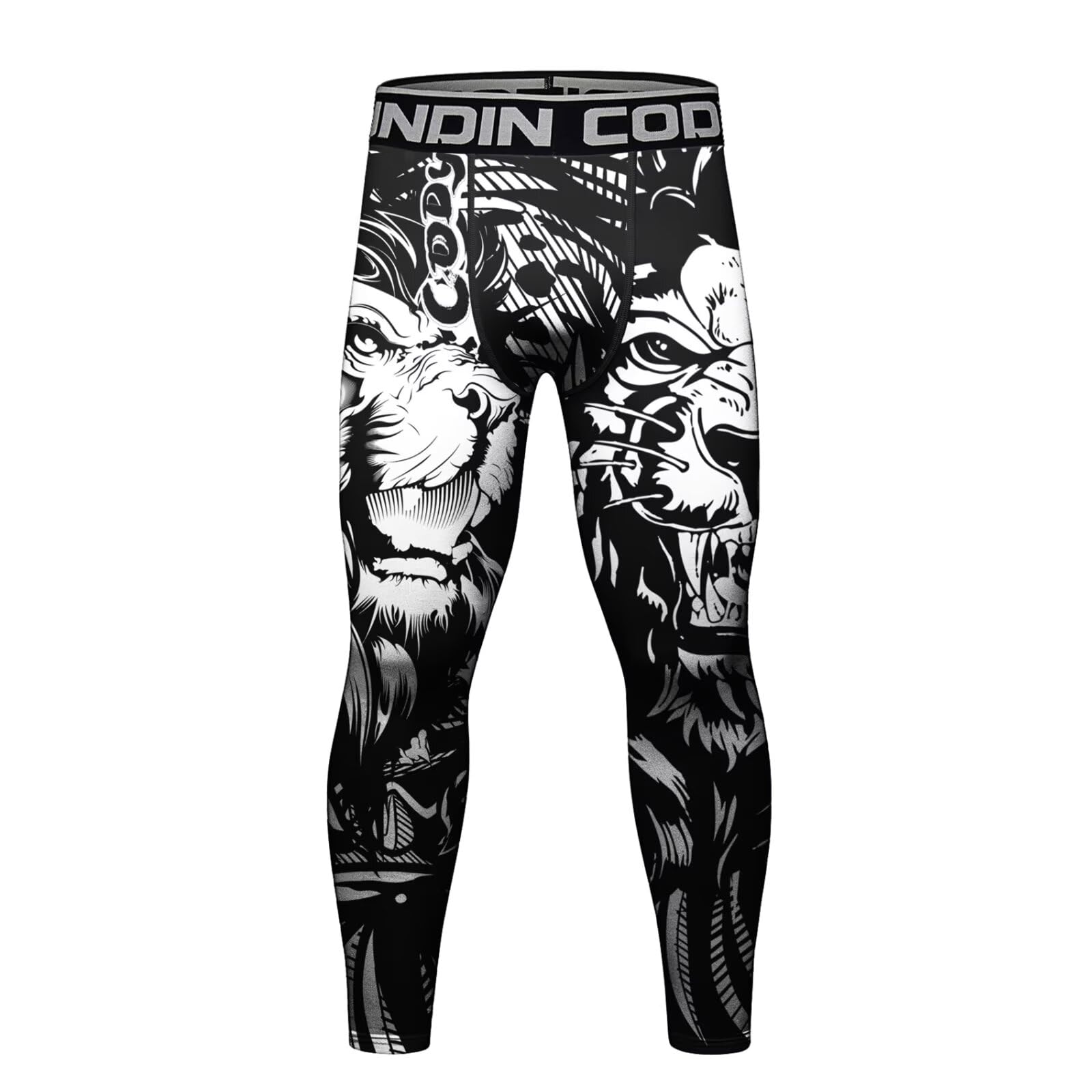 【送料無料】[ORBU] コンプレッションパンツ メンズ トレーニング 筋トレ プリント柄 スポーツタイツ 通気 吸汗 速乾 パワーストレッチ スポーツ ランニング スパッツ（ブラック（ライオン匹） 1-2XL）