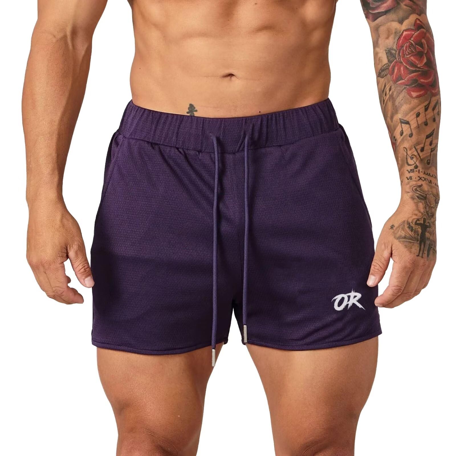 【送料無料】[ORBU] ショートパンツ メンズ スポーツ 3分丈 ハーフパンツ ジム用 筋トレ 短パン ウェア ランニング トレーニング ショートパンツ ポケット付き ウエスト 調整可能 速乾 通気 夏(パープル-M)