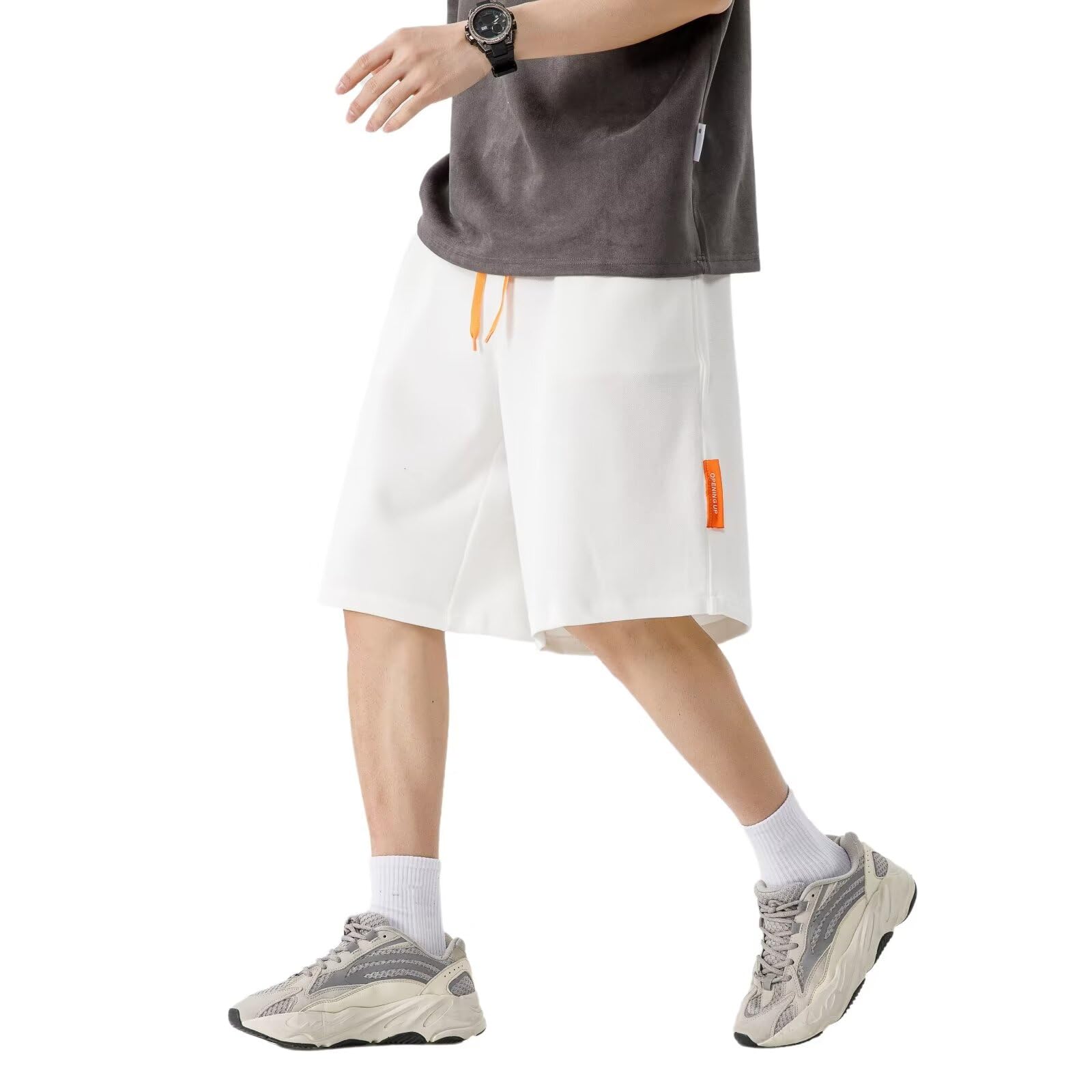 【送料無料】[ORBU] ショートパンツ メンズ ビッグサイズ スポーツ トレーニング フィットネス 短パン カラー調整紐 ダブルポケット パーライト綿 スポーツ ファッション カジュアルウェア ハーフパンツ(ホワイト-L)