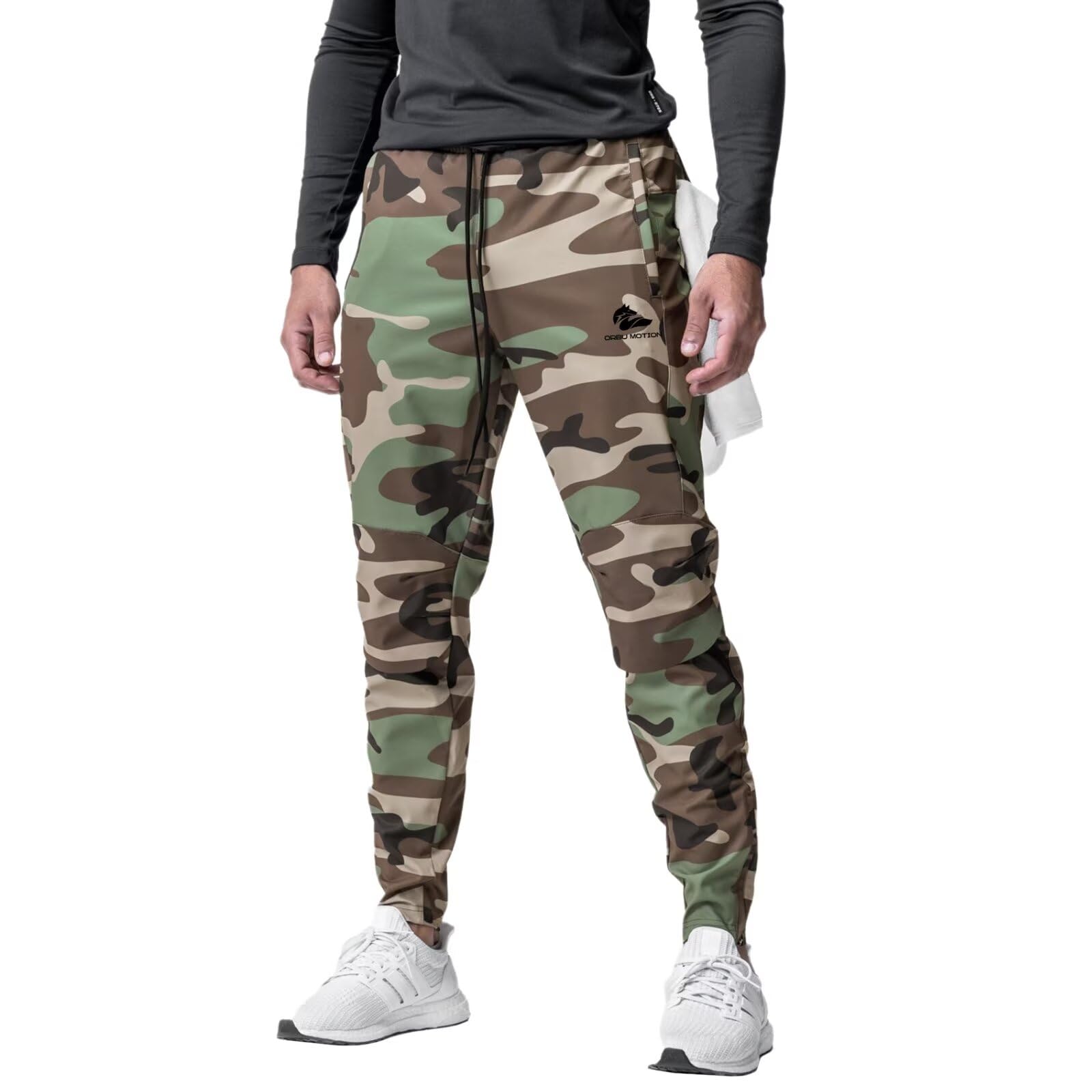 【送料無料】[ORBU] ジム トレーニングパンツ メンズ 吸汗 速乾 通気性 筋トレ ジョガーパンツ ランニング スウェットパンツ フィットネス 長ズボン 無地 伸縮 ジャージパンツ 春夏秋冬(ミリタリーグリーン-L)