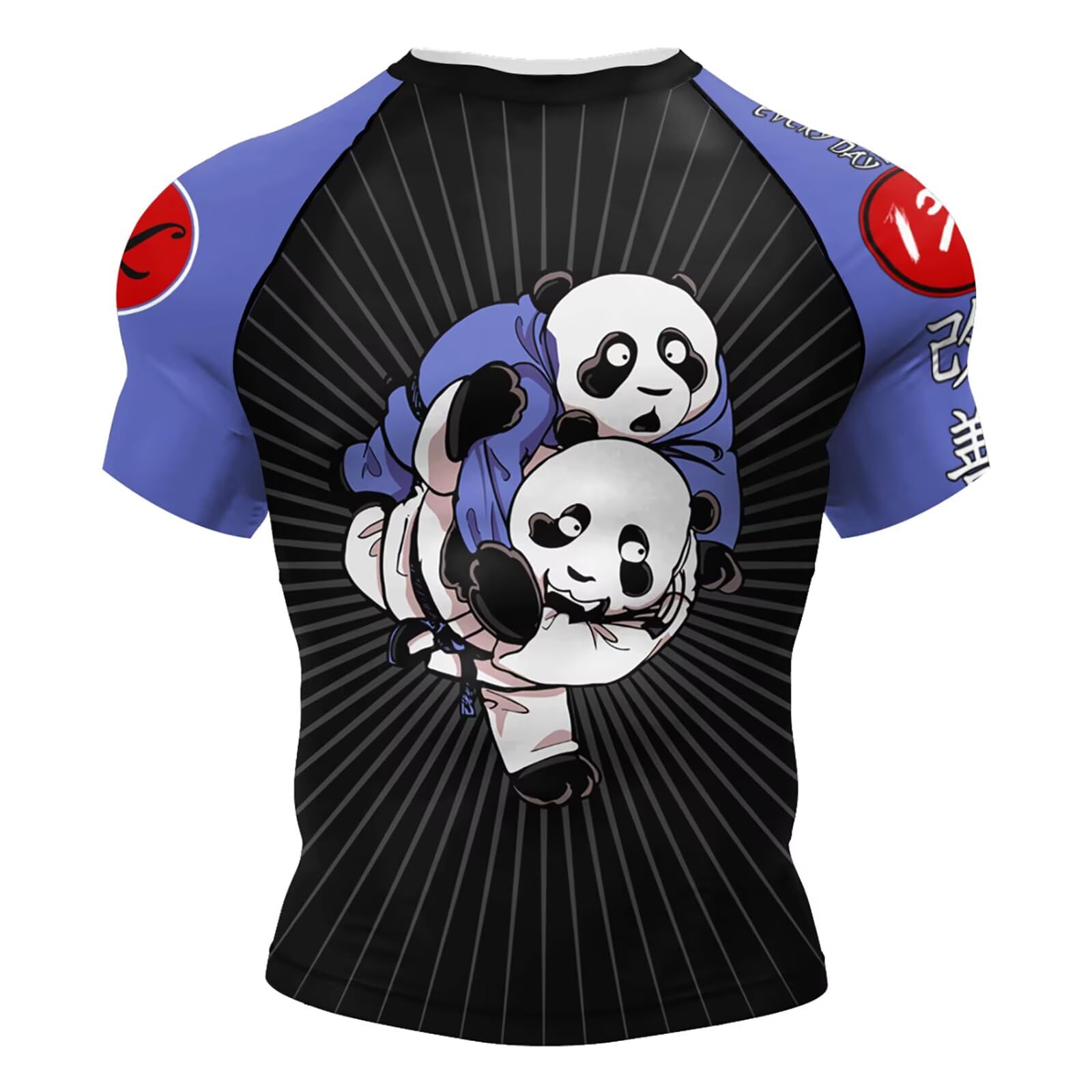 【送料無料】[ORBU] コンプレッション 半袖 メンズ ジム 筋トレ Tシャツ プリント柄 インナー パワーストレッチ アンダー シャツ 吸汗 速乾 通気 ショートスリーブ フィットネス トレーニングウェア 上着（ブラックブルー3（パンダ頭）-M）