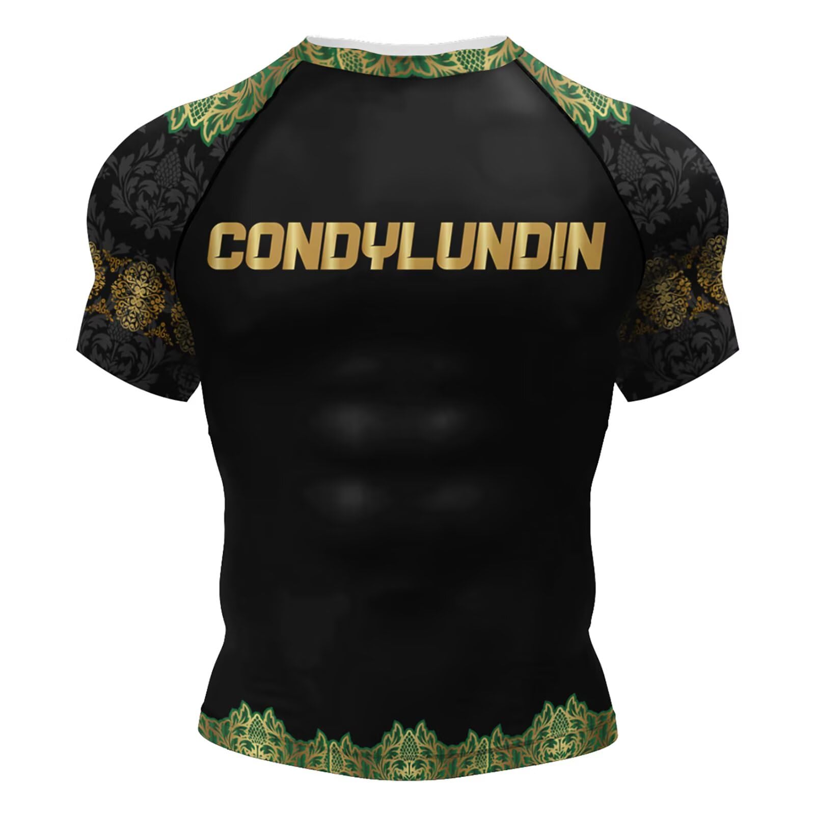 【送料無料】[ORBU] コンプレッション 半袖 メンズ ジム 筋トレ Tシャツ プリント柄 インナー パワーストレッチ アンダー シャツ 吸汗 速乾 通気 ショートスリーブ フィットネス トレーニングウェア 上着（ブラック3（グリーンエッジ）-2XL）