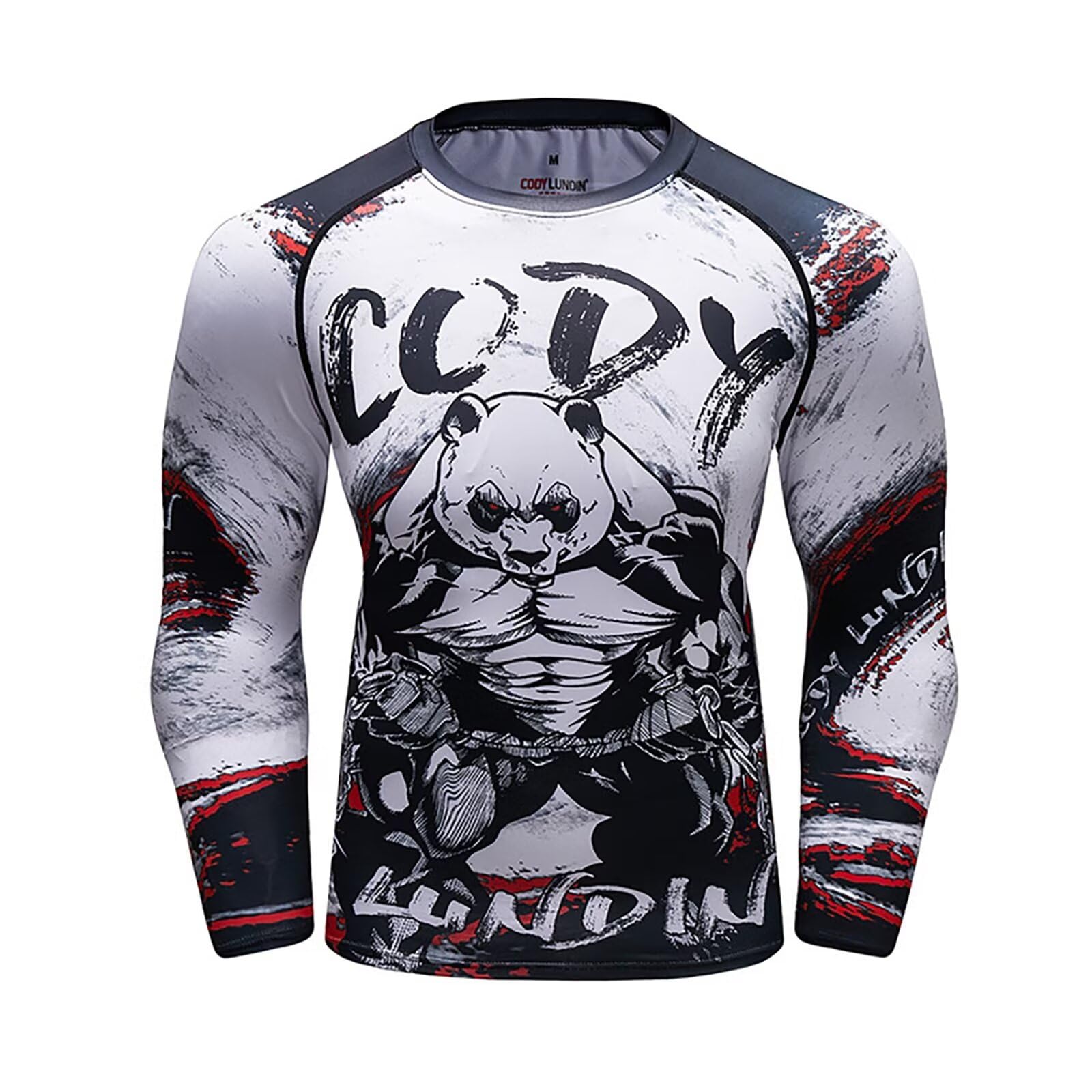 【送料無料】[ORBU] コンプレッションウェア メンズ 長袖 プリント柄 インナー パワーストレッチ アンダー シャツ 吸汗 速乾 通気 トレーニングウェア（ホワイト（パンダ頭）-L）