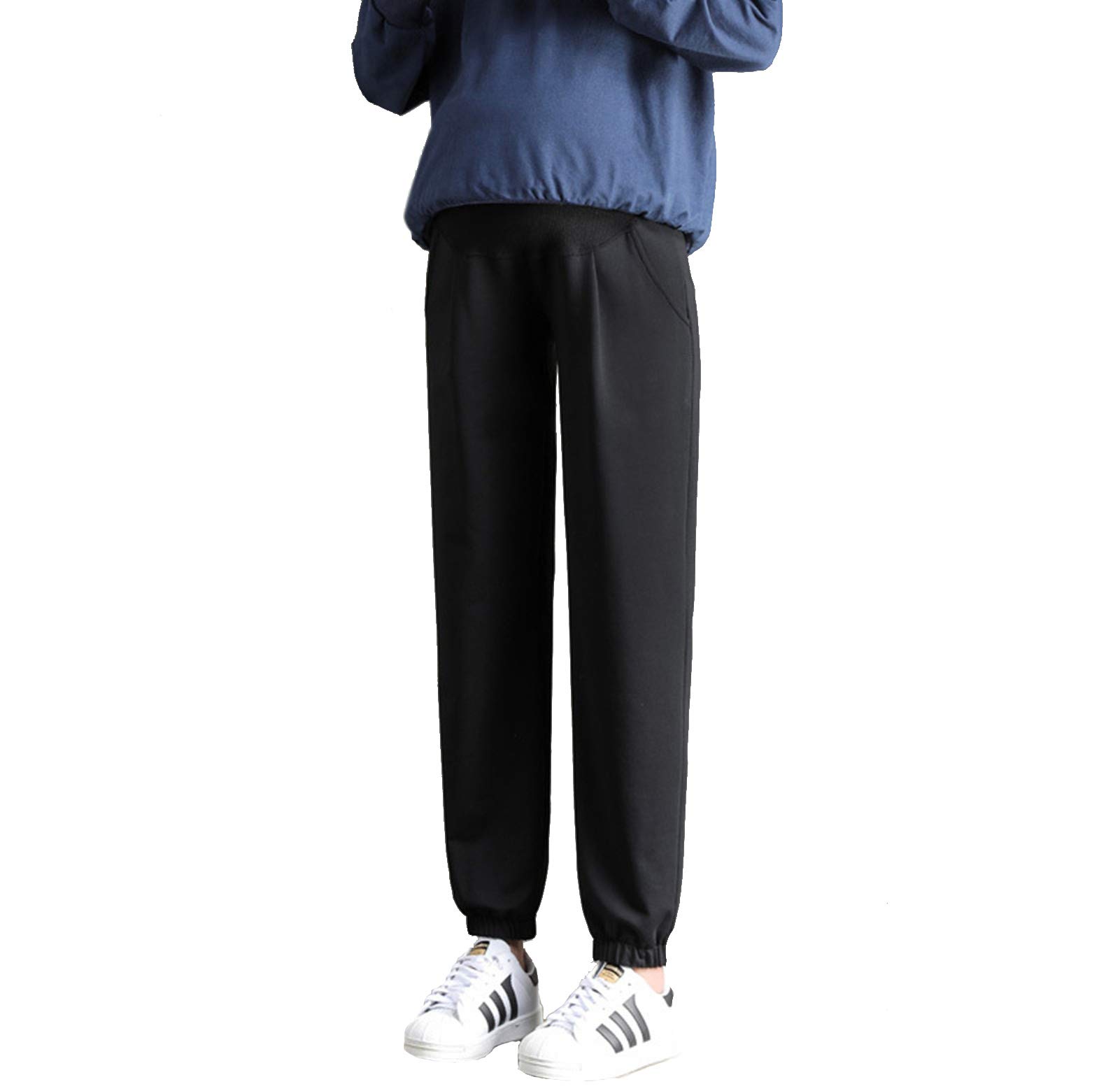 【送料無料】[Onabebi] マタニティウェア ズボン パンツ ソフト ジョガー ウエストゴム 妊娠服 裏起毛 ウェスト調整 美ライン 産前産後 カジュアル 足長効果 春秋冬