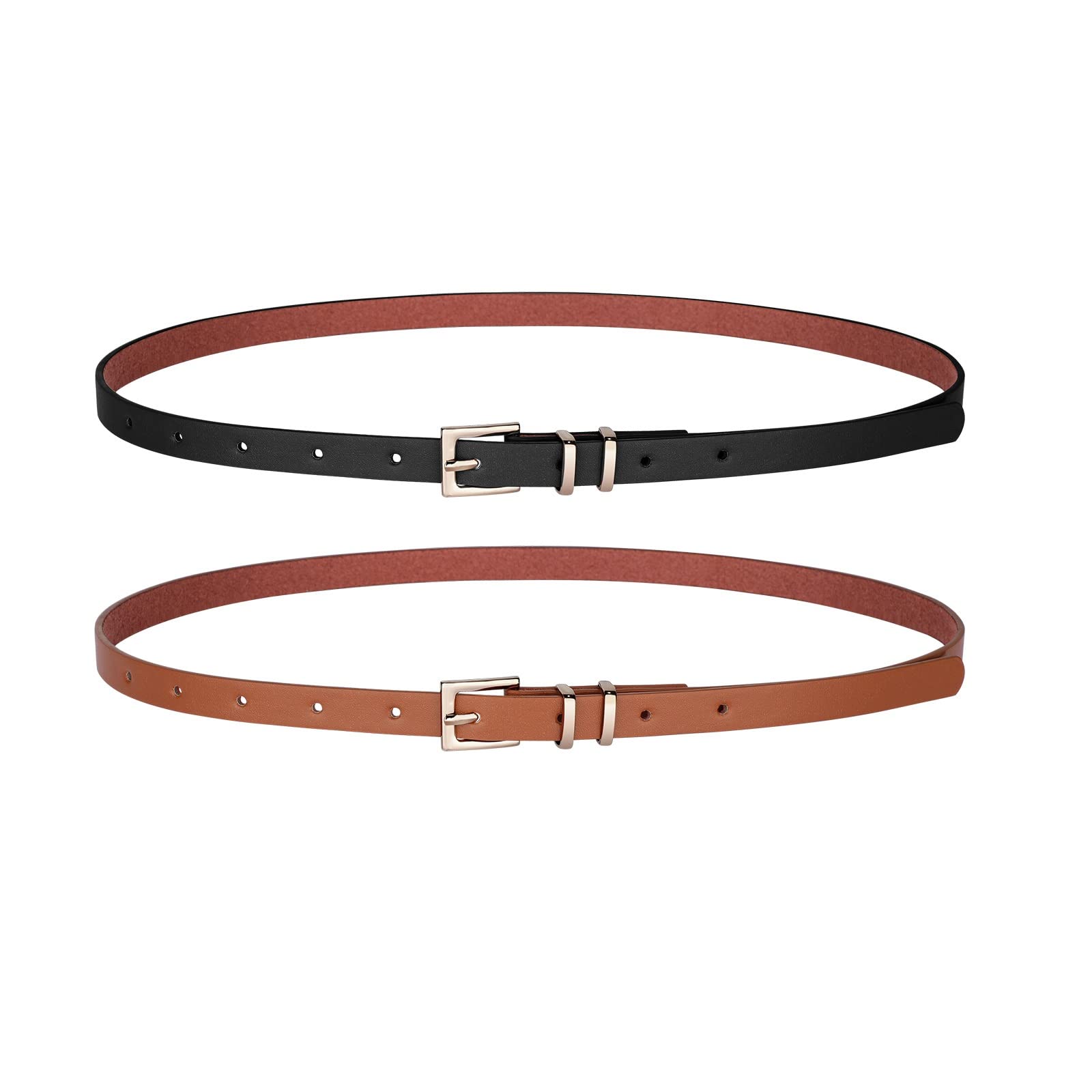 【送料無料】[JASGOOD] 細ベルト レディース 2本セット 本革 ドレスベルト ワンピース ビ ...