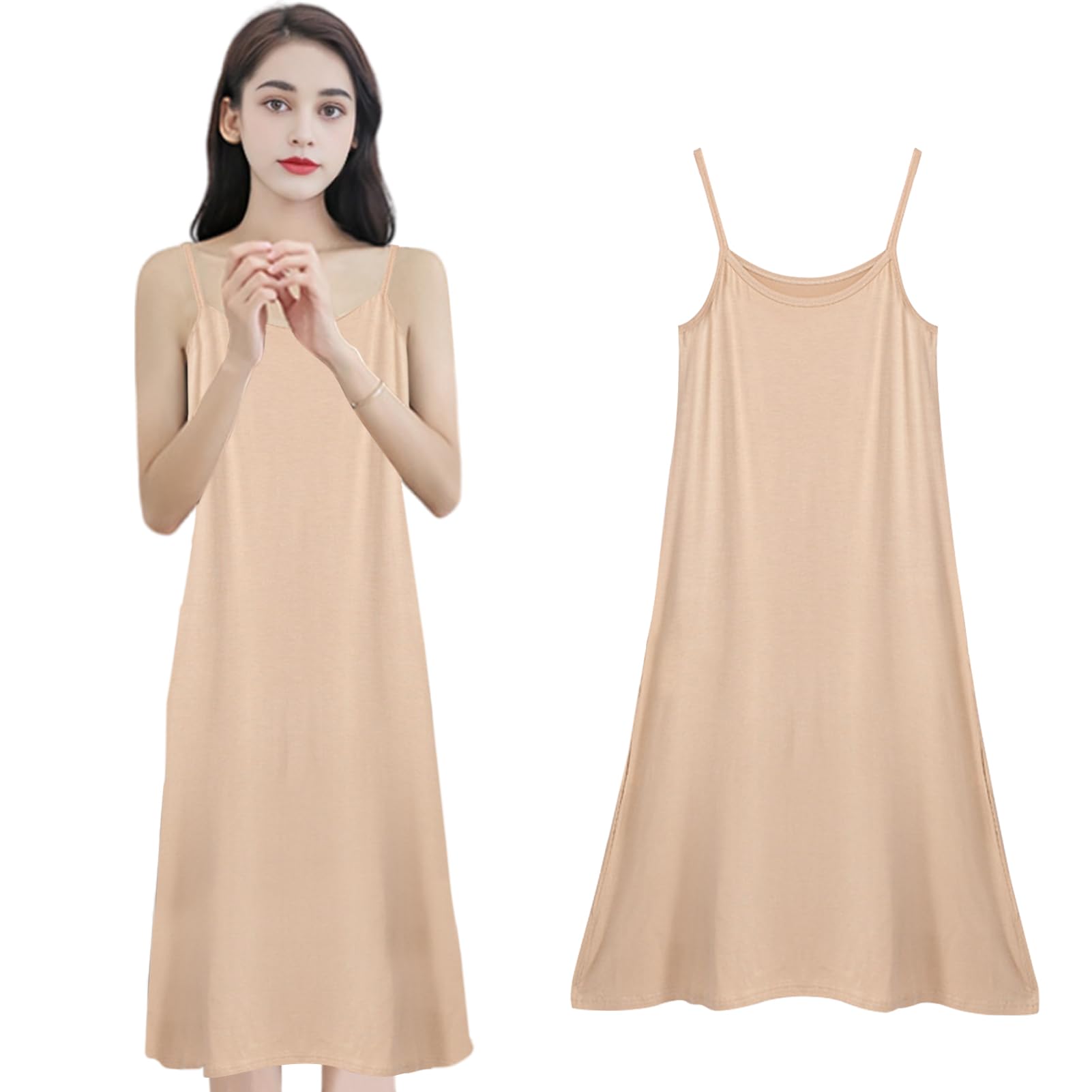 【送料無料】[Formemory] ペチコート ロング ワンピース 快適吸汗通気 レディース肌着 吸汗通気性コットン生地 マキシ丈 透けない なめらか肌触り 透け防止 静電気防止 インナーワンピース タンクトップ ワンピース ハーフスリップ ロングスリップ キャミソール 人気 グ