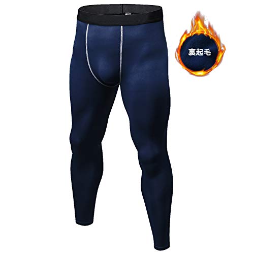 【送料無料】[Nesseo] スポーツタイツ メンズ 防寒 裏起毛 コンプレッションタイツ 着圧レギンス スパッツ パワーストレッチ アンダー [UVカット・吸汗速乾] ネイビー S 1022