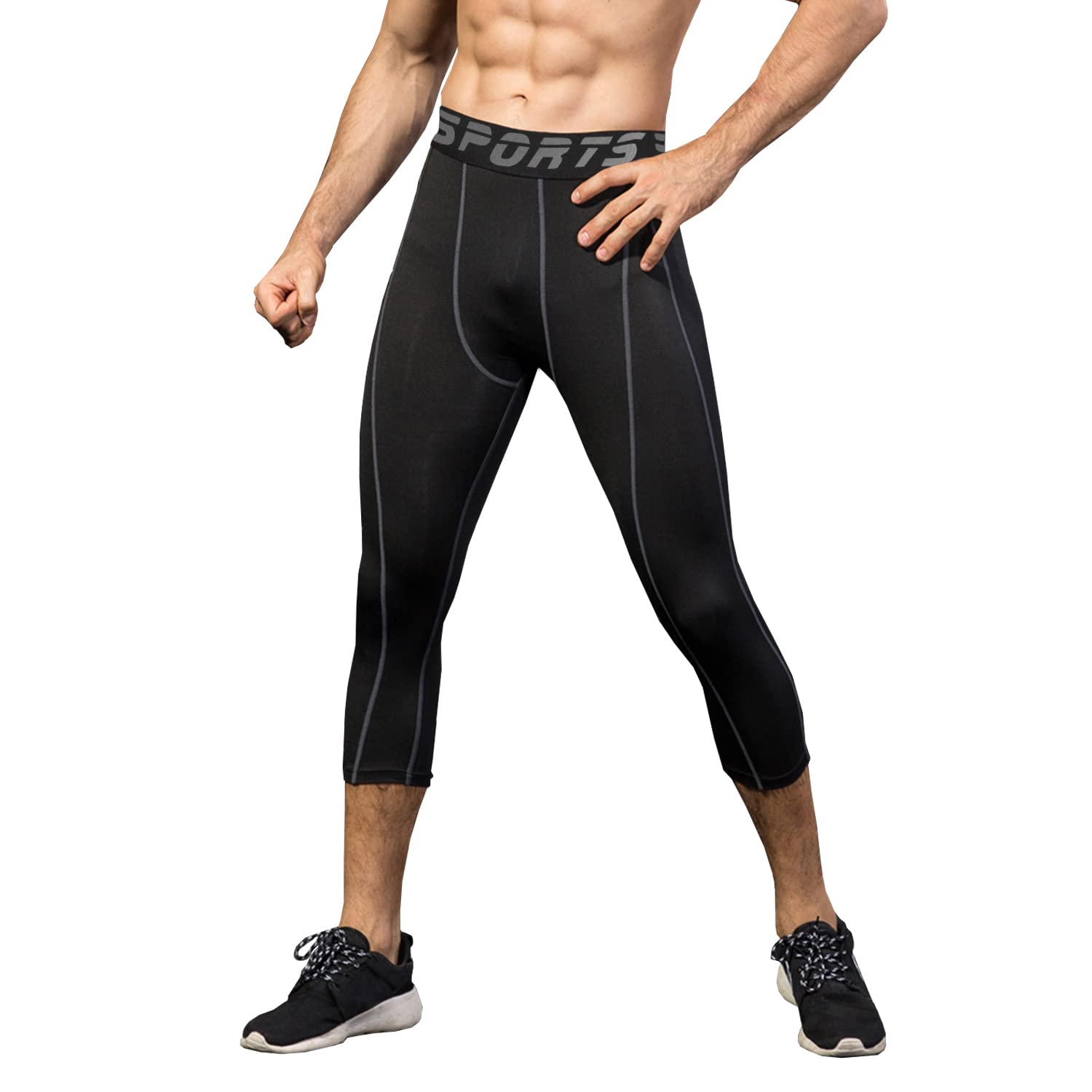 【送料無料】[Nesseo] スポーツタイツ スパッツ メンズ 7分丈 コンプレッション タイツ レギンス アンダーウェア 【吸汗速乾・加圧保護】 1051-blk-gr-S