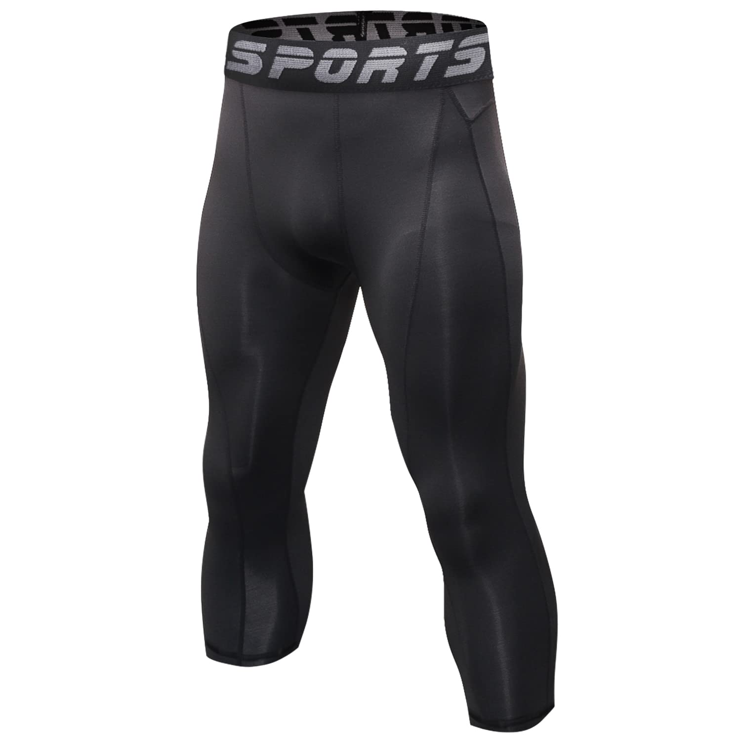 【送料無料】[Nesseo] スポーツタイツ スパッツ メンズ 7分丈 コンプレッション タイツ レギンス アンダーウェア 【吸汗速乾・加圧保護】 1051-blk-blk-XL