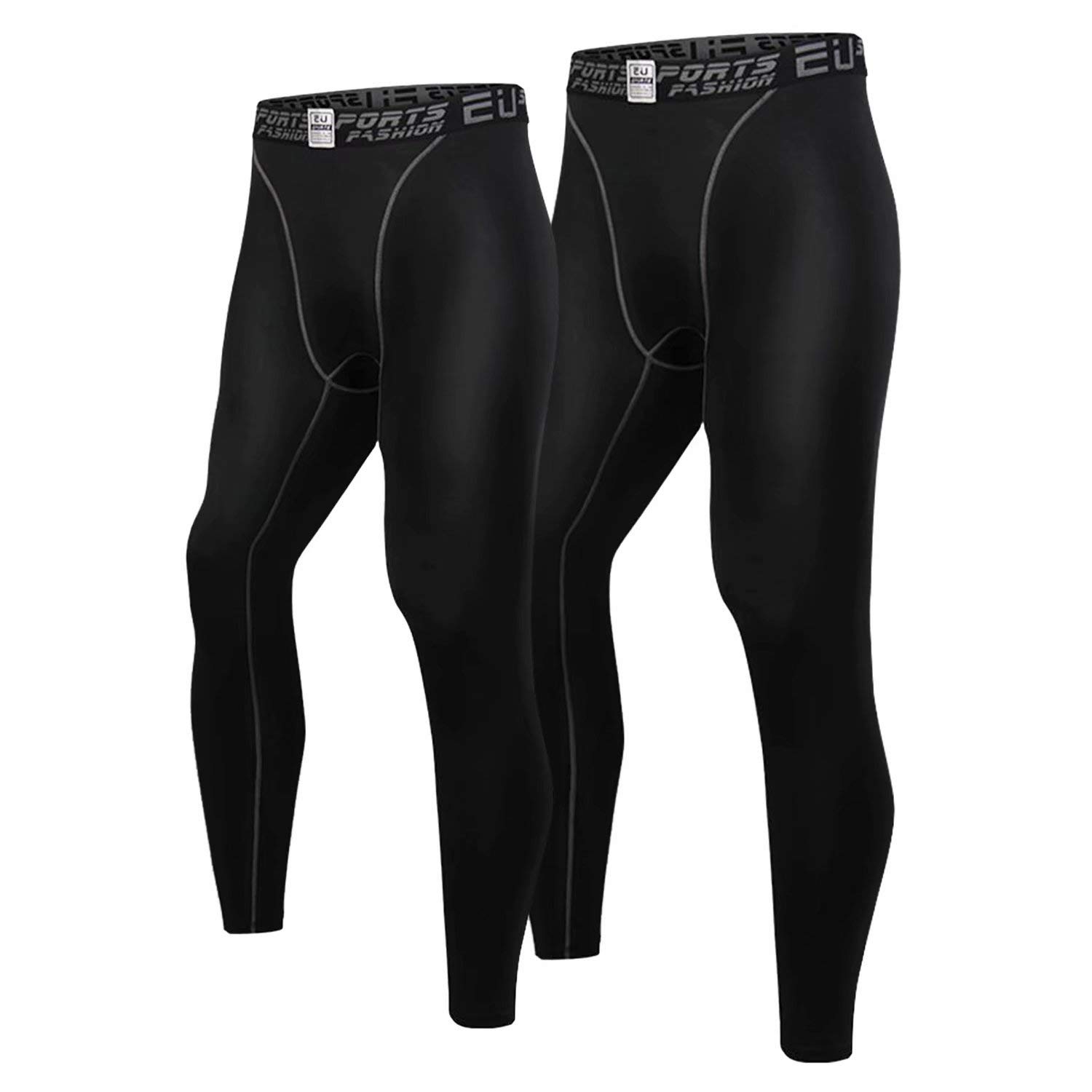 【送料無料】[Nesseo] スポーツタイツ メンズ コンプレッション ロング タイツ 2点セット パワーストレッチ レギンス アンダー [UVカット・吸汗速乾] ブラック 2XL 3333*2